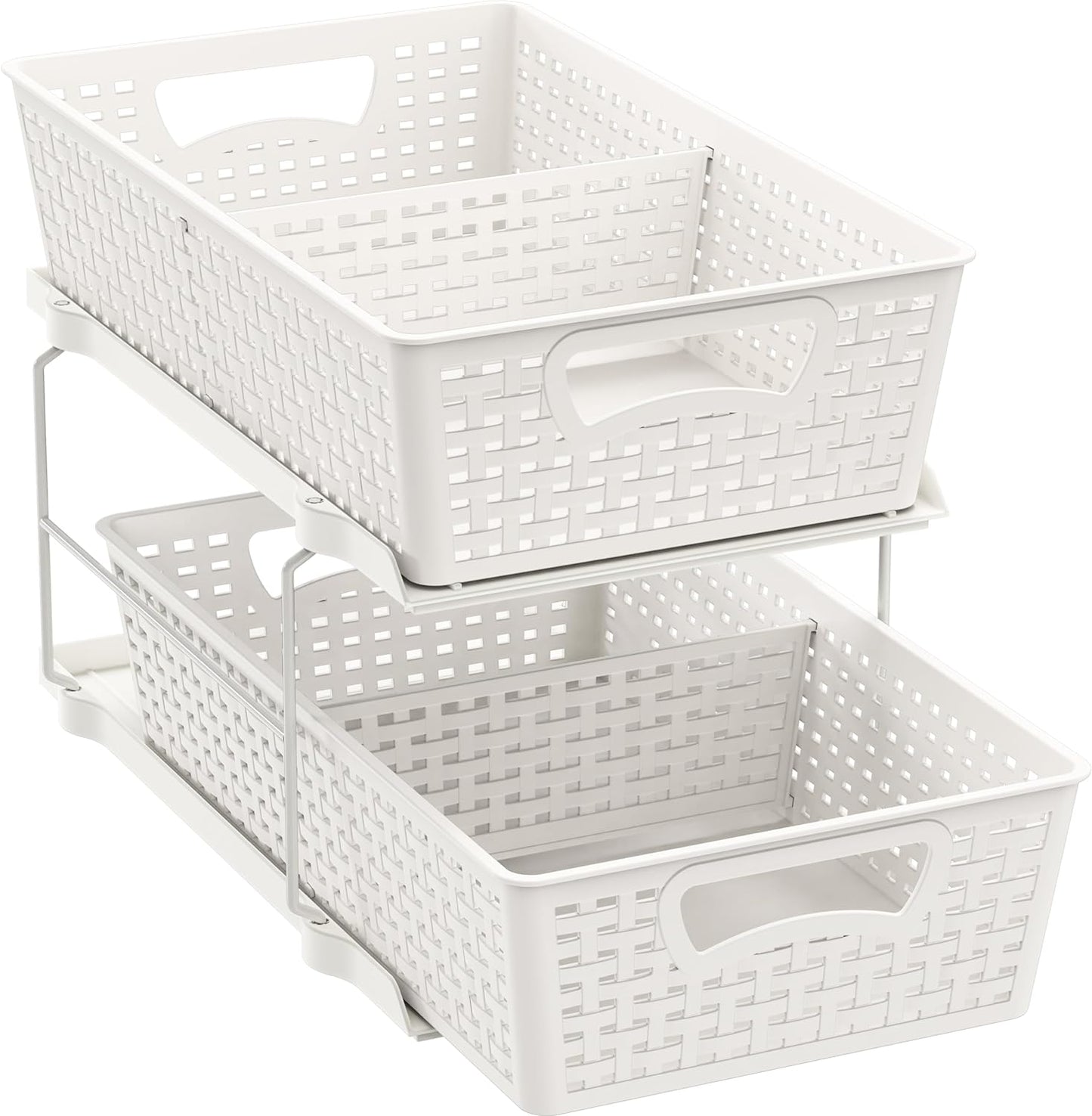 Simplehouseware Two-Tier Under-Sink Bathroom Organizer with Pull-Out Sliding Drawer, White