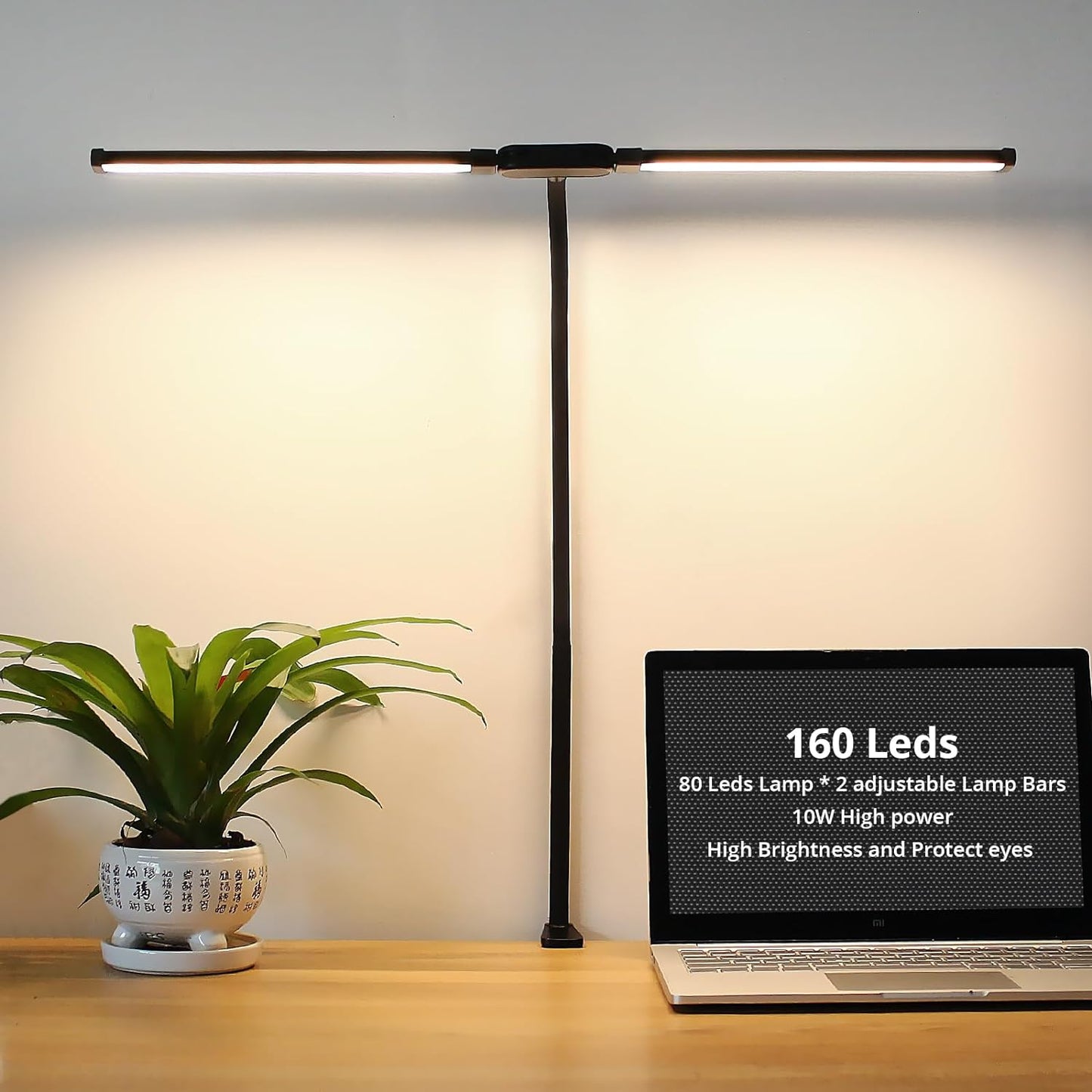 Adjustable LED Desk Lamp with Clamp and 30 Lighting Modes, Eye-Caring Architect Design, Dual Head, Flexible Gooseneck, 14-Inch Height