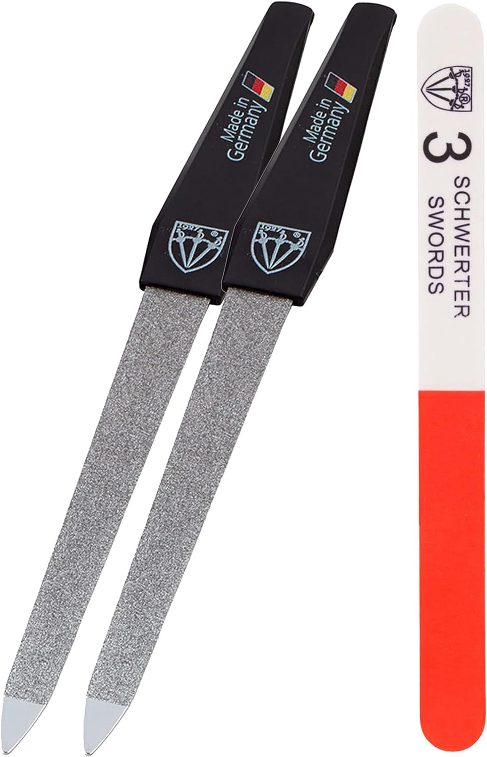 Premium Double-Sided Sapphire Nail File Set (2 Pieces) with 3-Way Nail Buffer (1 Piece) for Professional Manicure and Pedicure Care by 3 Swords, Made in Solingen
