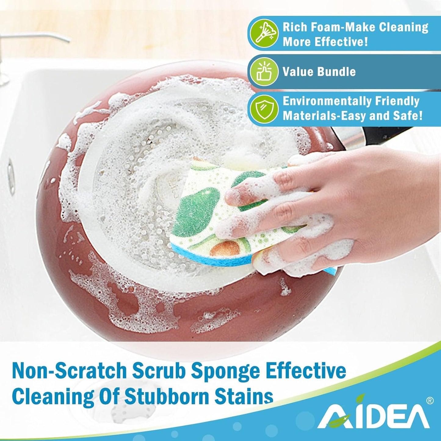 Non-Scratch Scrub Sponges for Kitchen and Household Cleaning - 24 Count, Ideal for Non-Stick Cookware and Dishes, Fast-Cleaning Cellulose Sponges