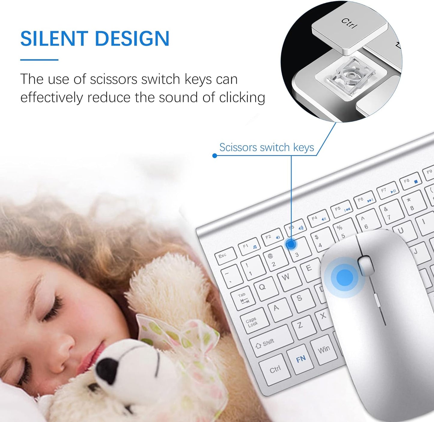 Ultra Slim Wireless Keyboard and Mouse Combo - 2.4G Silent Compact USB Mouse (2400DPI) and Scissor Switch Keyboard with Covers