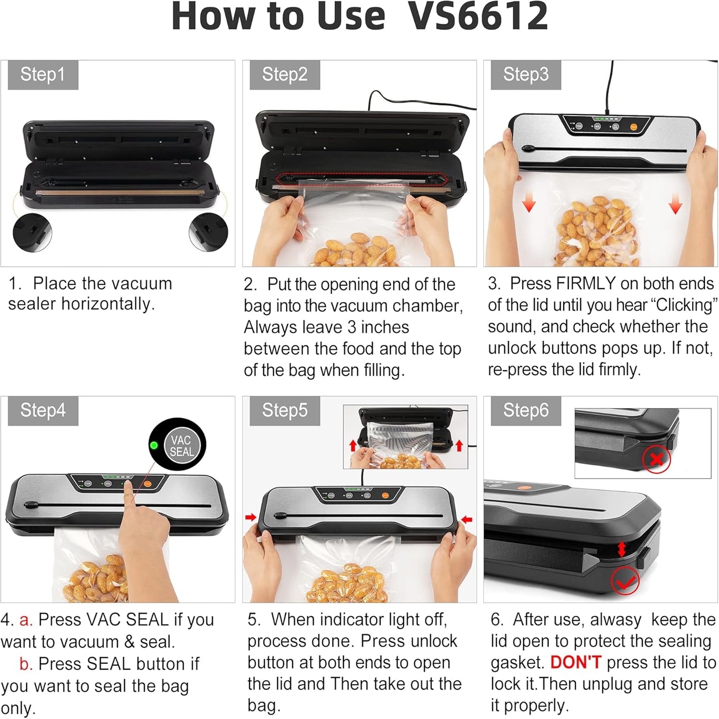 VS6612 Vacuum Sealer Machine - 80Kpa High-Power Food Sealing System with Built-In Cutter, Sealing Bag, and Hose for Meal Preservation and Sous Vide Cooking