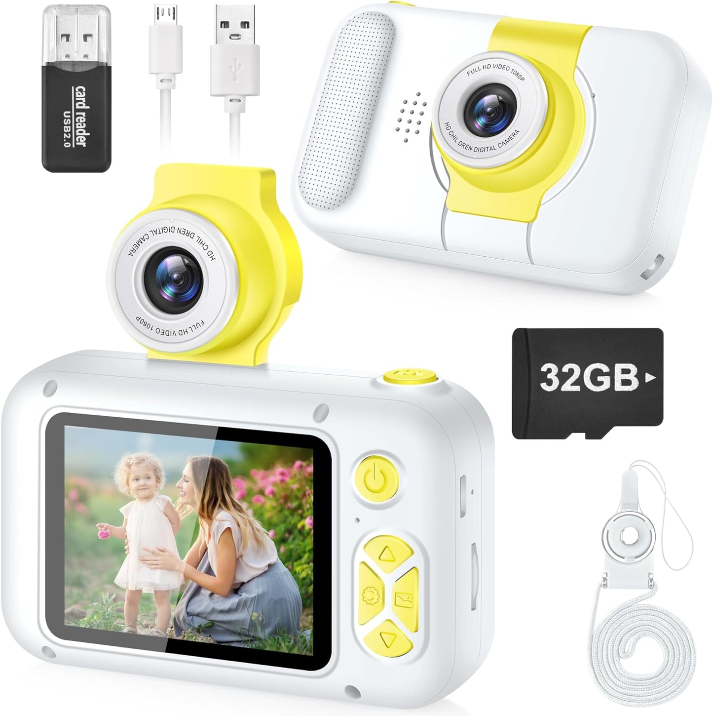 Digital Camera for Kids with 2.4-Inch IPS Screen, 180° Flip Lens, and Built-in Games - Gift for Ages 4-11