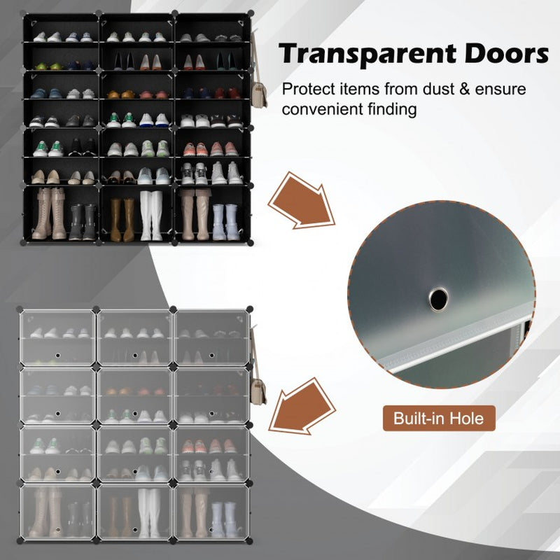 12-Cube Portable Shoe Organizer with Hooks for 48 Pairs