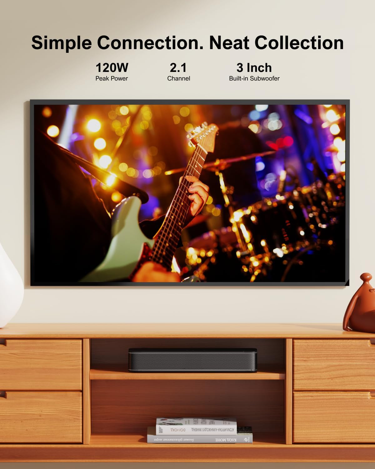 2.1 Channel Sound Bar with Built-In Subwoofer, APP Control, 120W Peak Power, Bluetooth 5.3, Multi-Connection Options, Wall Mountable