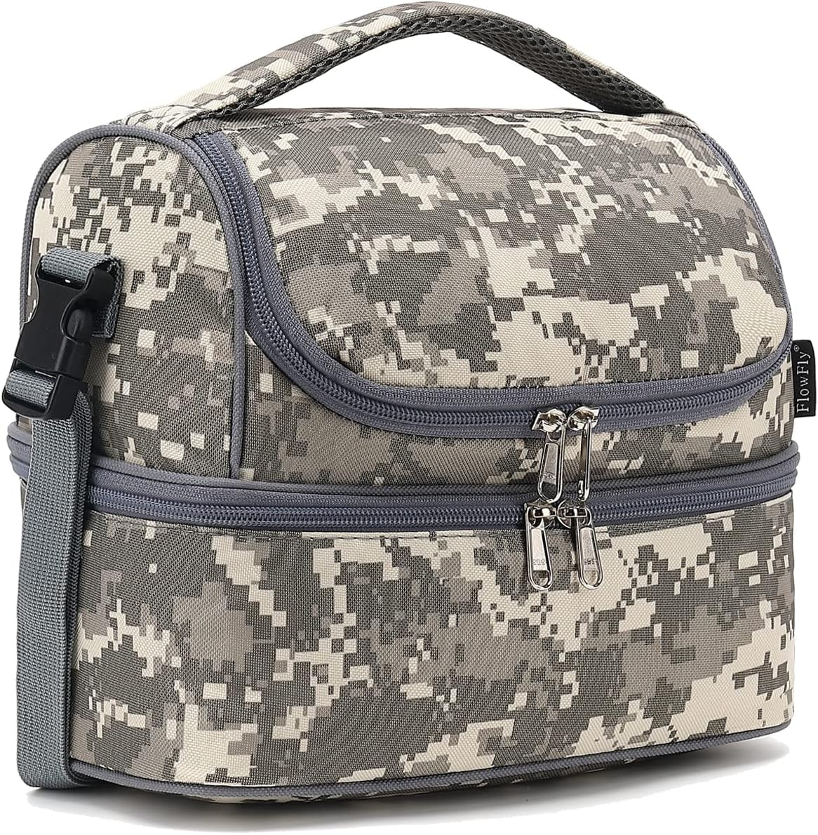 Insulated Adult Lunch Bag - Large Double Layer Cooler Tote with Adjustable Strap, Front Pocket, and Mesh Side Pockets in Army Green