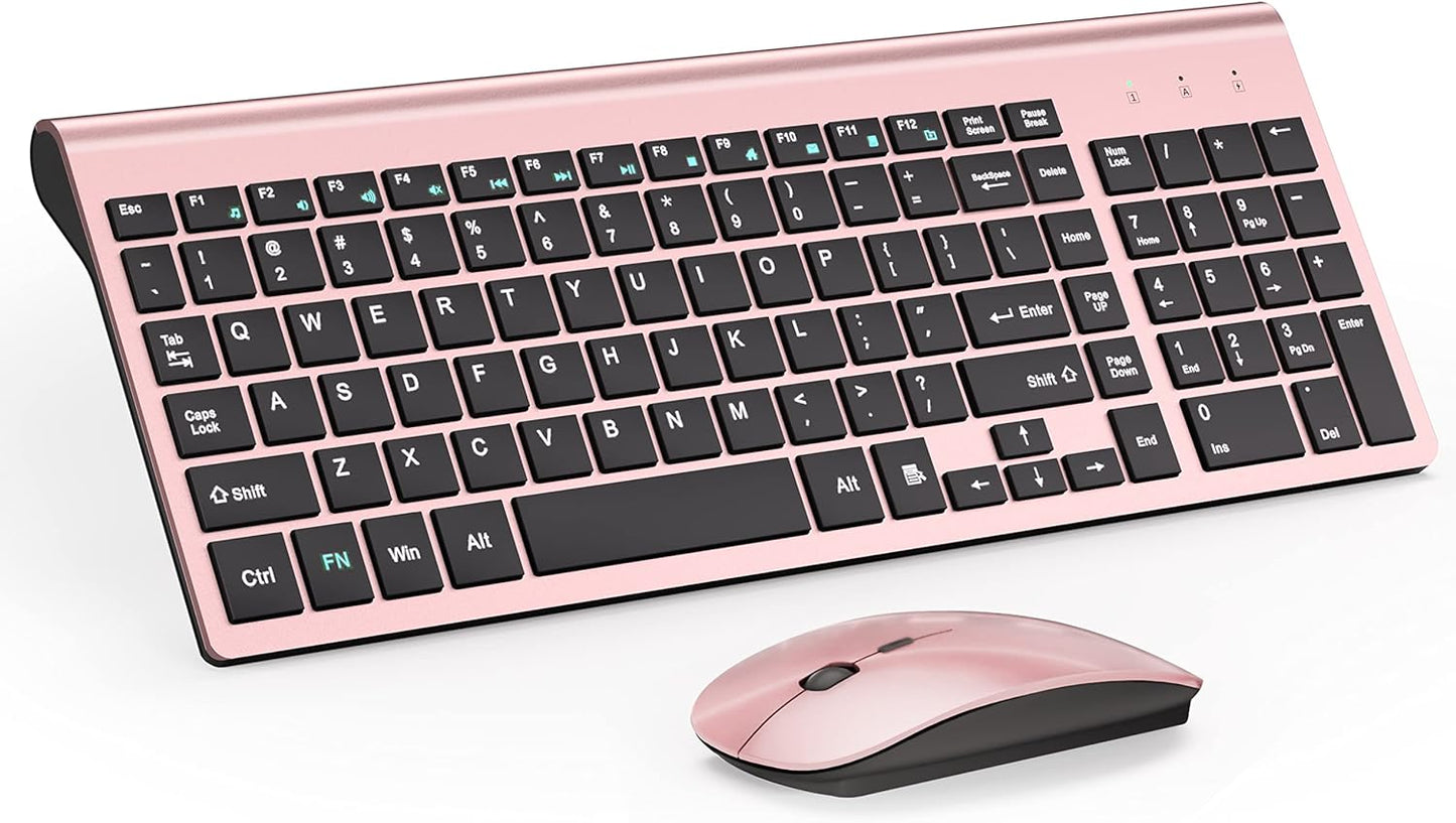 Ultra Slim Wireless Keyboard and Mouse Combo - 2.4G Silent Compact USB Mouse (2400DPI) and Scissor Switch Keyboard with Covers