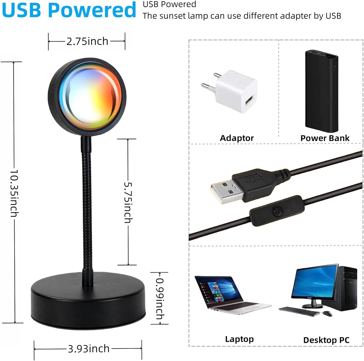 Upgraded 10W Sunset Lamp Projector - LED Ambient Night Light for Children, Sunlight and Sunrise Effects, RGB Party Lighting