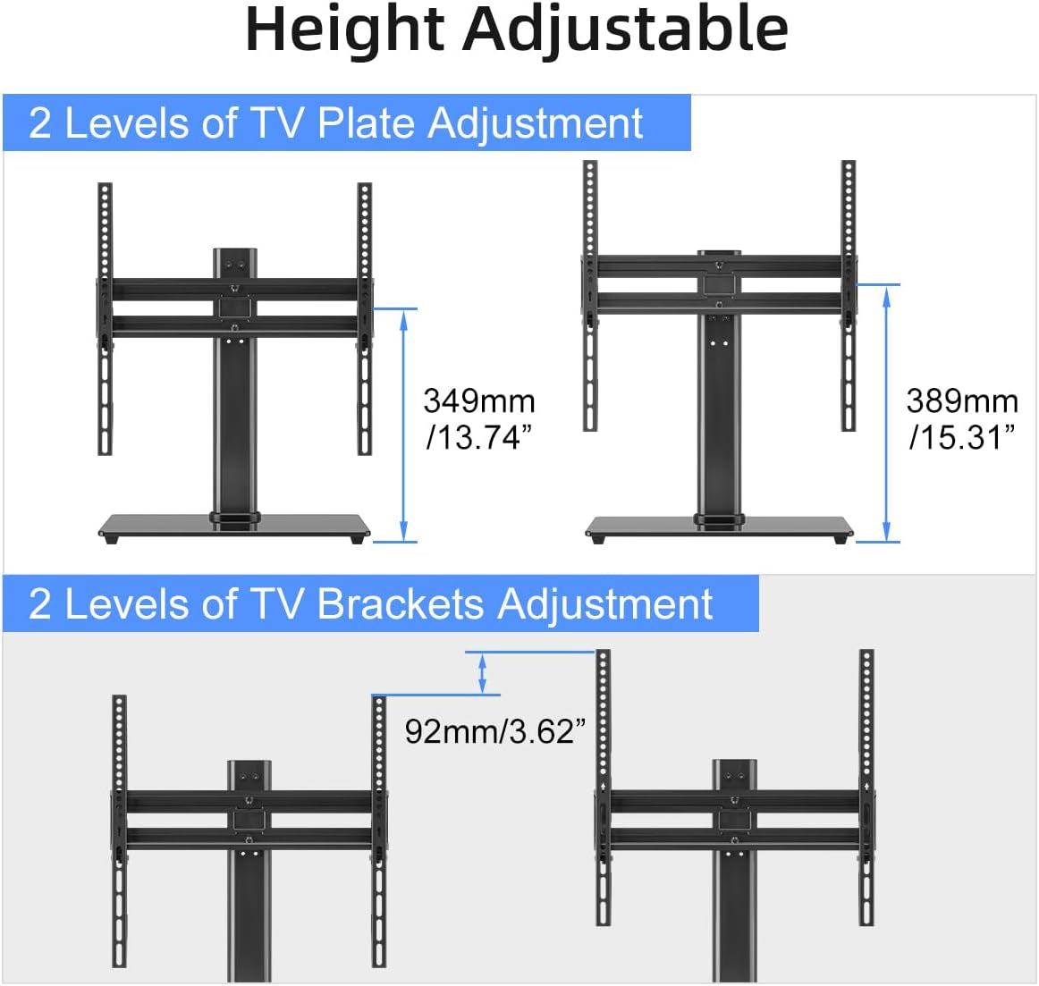 Universal Height Adjustable Swivel TV Stand for 26-55 Inch TV Screens, Glass Base, Supports Up to 99 lbs, Max VESA 400x400 mm