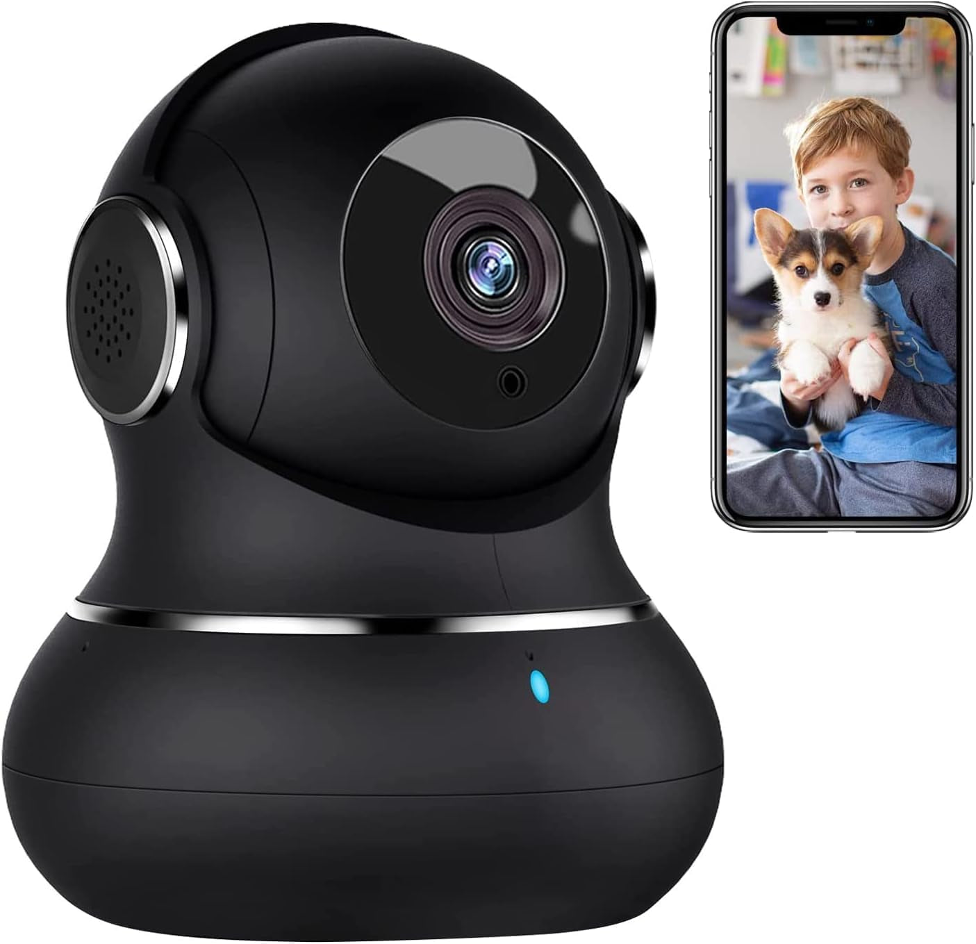(Set of 2) 2K Indoor Security Camera System - 360° Pet Monitoring with Mobile App, Motion Detection, IR Night Vision, Two-Way Audio, Wireless Baby/Nanny Monitor, Compatible with Alexa