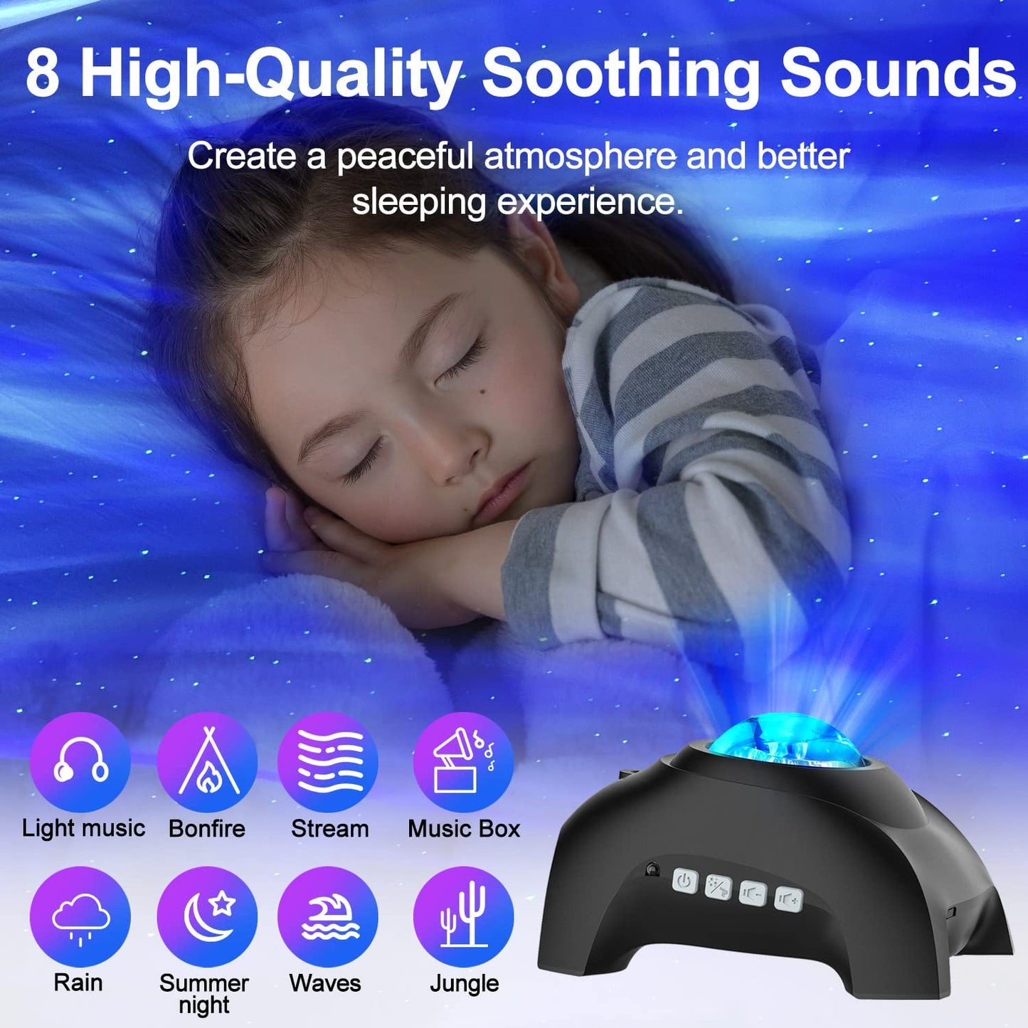 Northern Lights Aurora Projector and Bluetooth Music Speaker with White Noise, Galaxy Light with Remote Control (Black)