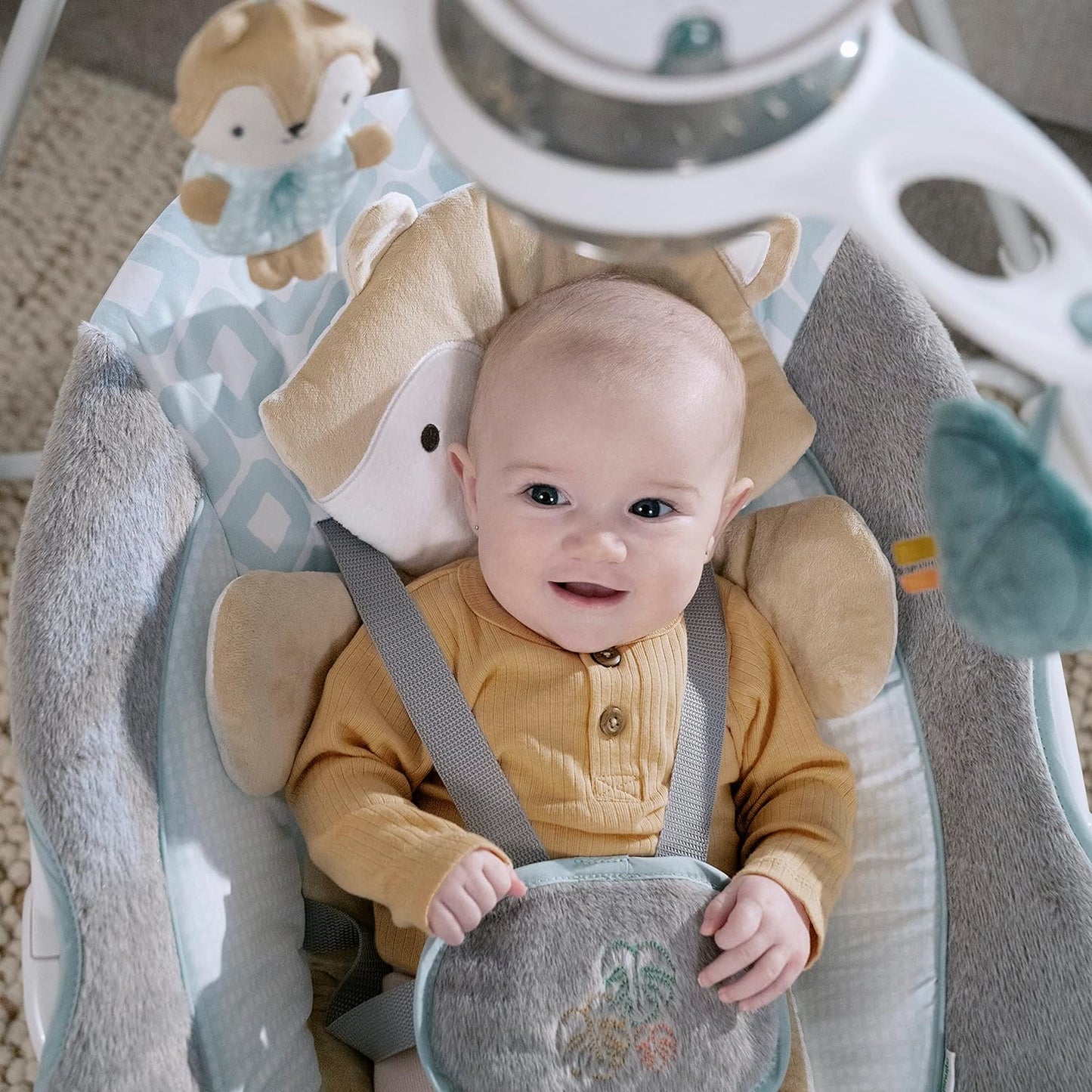 5-Speed Baby Swing - Swivel Seat, 5-Point Safety Harness, Nature Sounds, Ambient Lights