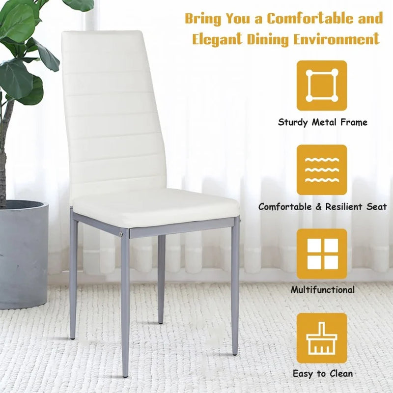 Set of 4 Elegant PVC Leather Dining Chairs with Sturdy Metal Legs