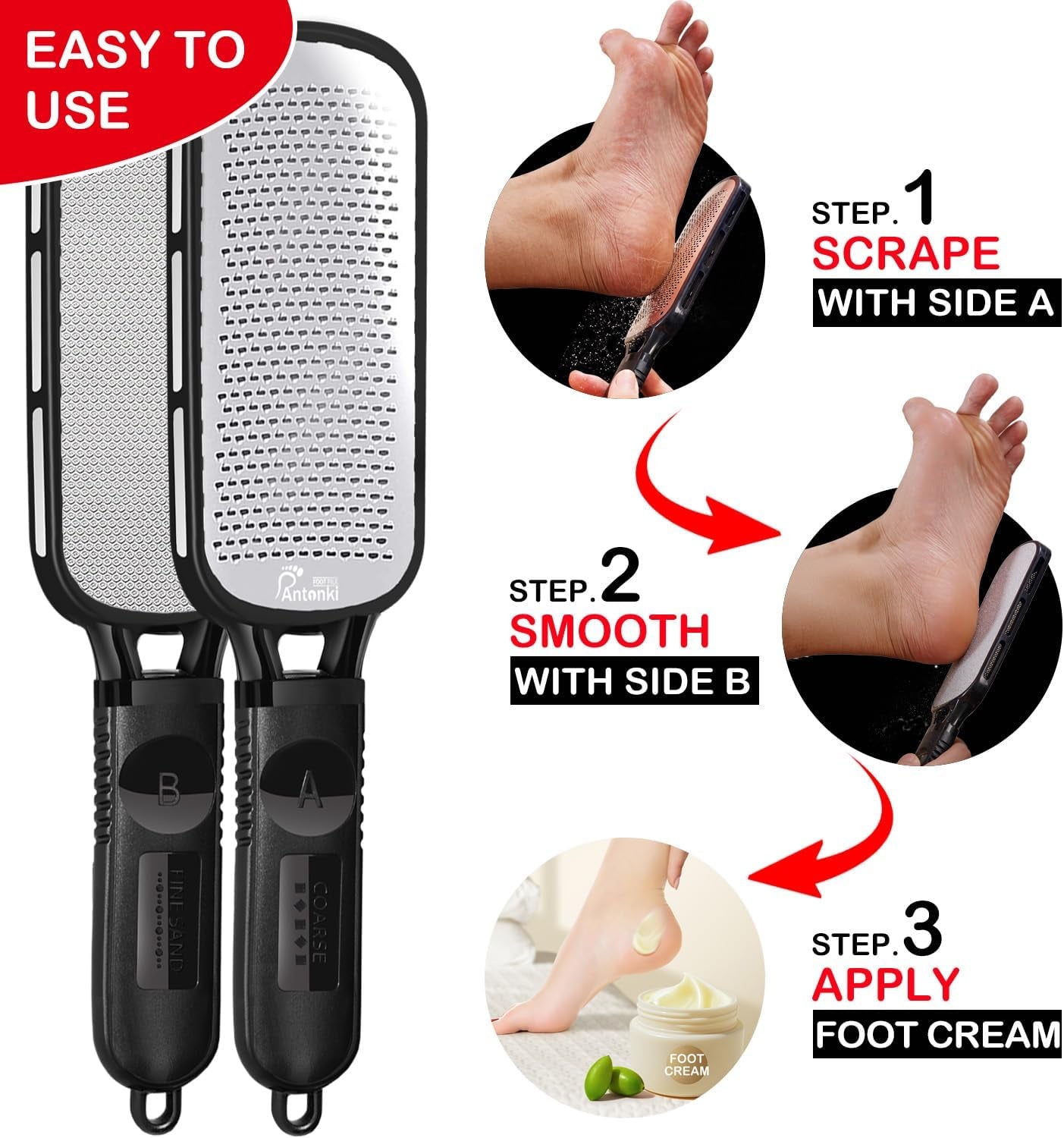 Foot File and Callus Remover - Stainless Steel Pedicure Tool for Dead Skin and Cracked Heels