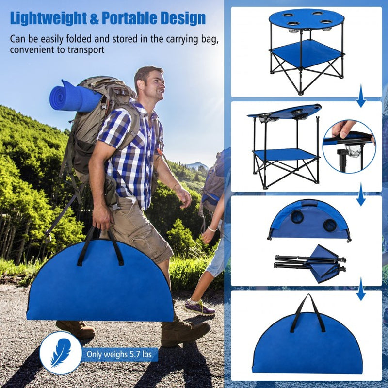 2-Tier Portable Picnic Table with Carrying Bag and Four Cup Holders