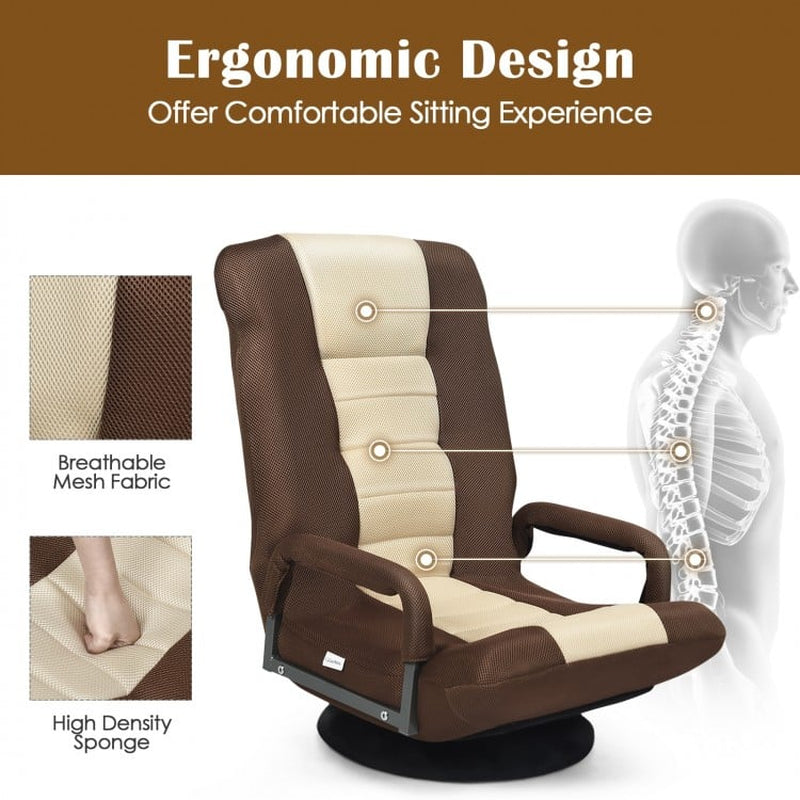 360-Degree Swivel Gaming Floor Chair with Adjustable Backrest and Foldable Design