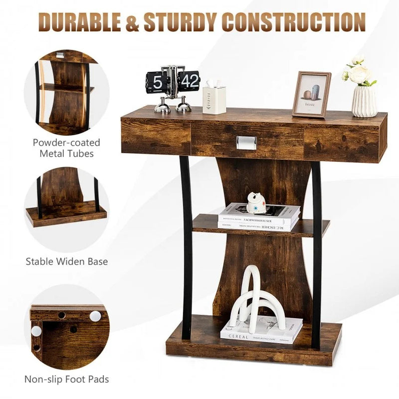 Elegant Console Table with Drawer and Two-Tier Shelving for Entryway and Living Room