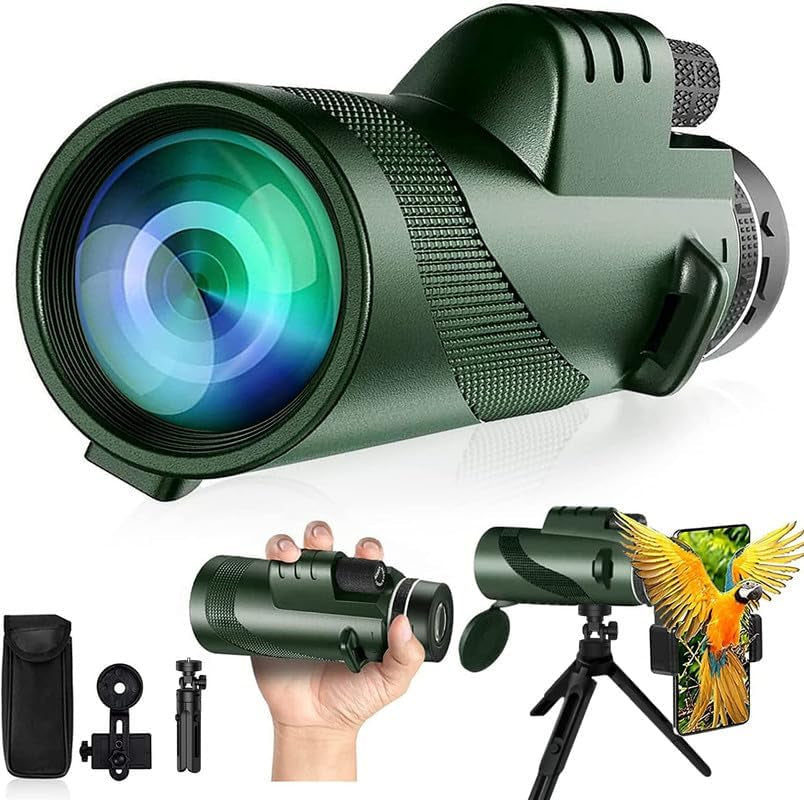 High-Powered 80X100 Monocular Telescope with Smartphone Adapter and Tripod for Bird Watching