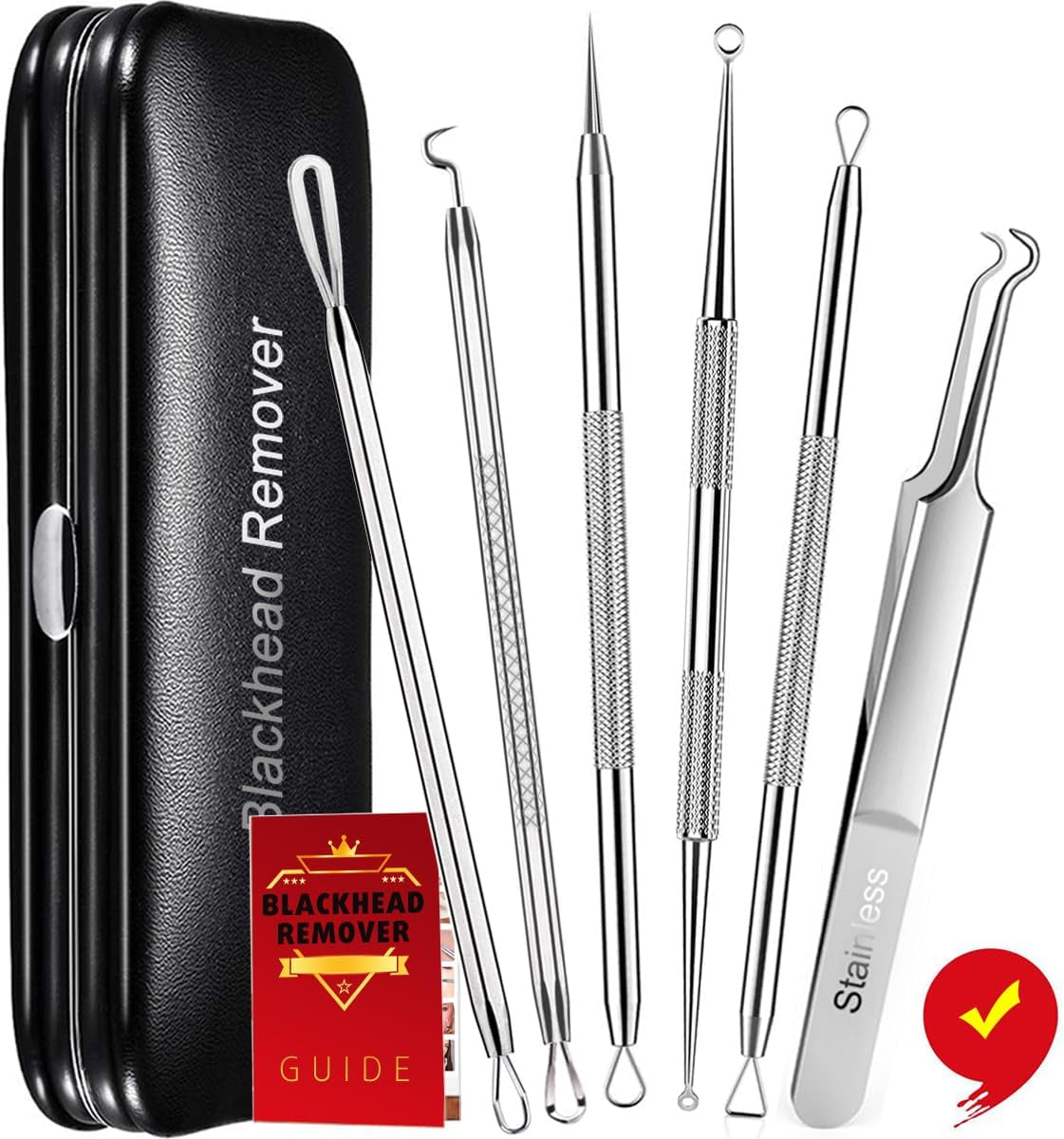 Professional Blackhead Remover Tool Kit - 6-Piece Pimple Extractor Set for Acne, Whiteheads, and Blemishes with Organized Case