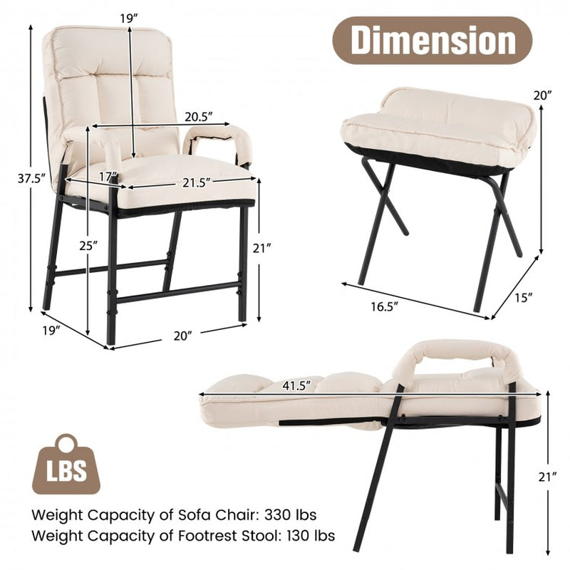Modern Linen Fabric Accent Chair with Ottoman and Adjustable Backrest