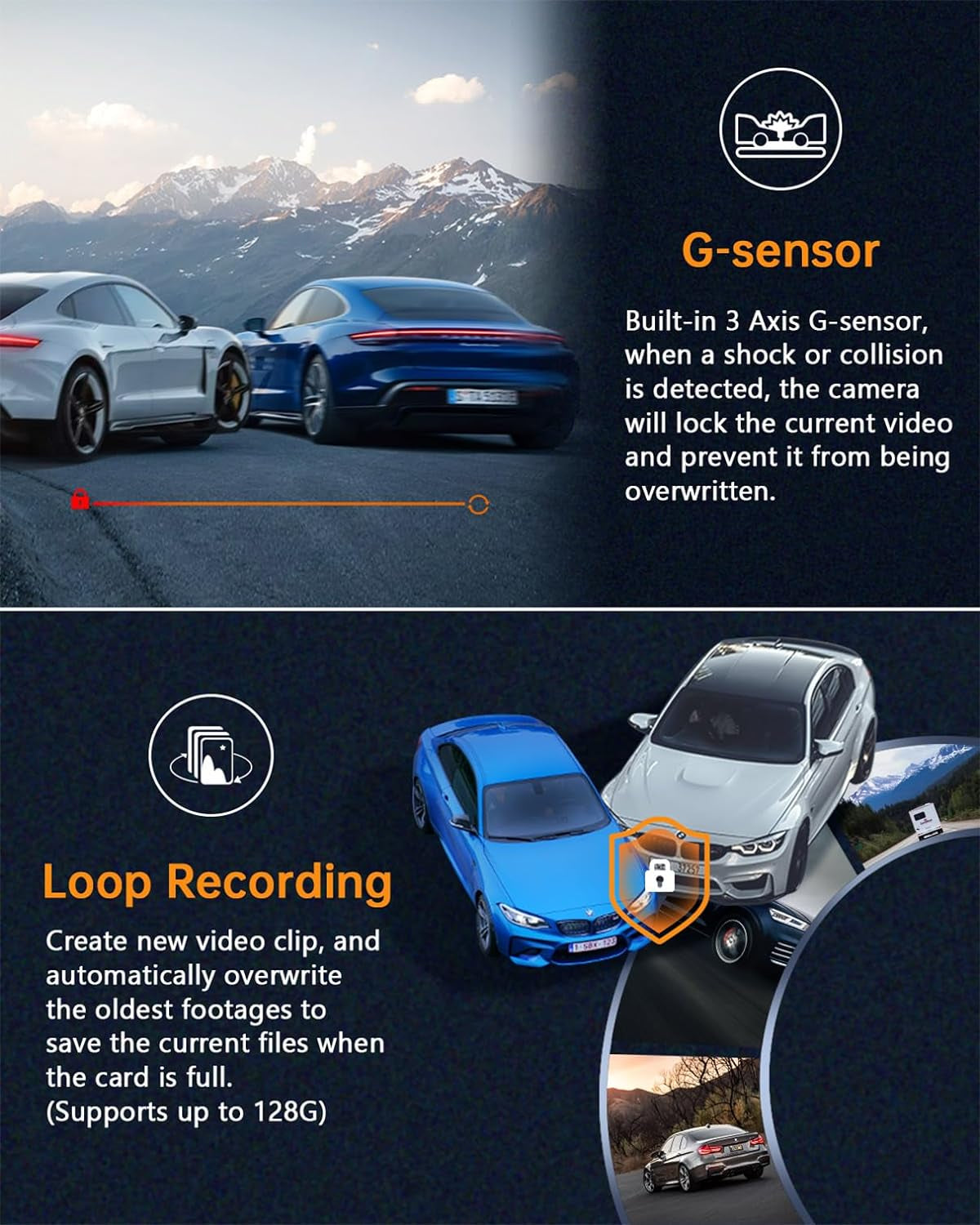 2K WiFi 1440P Dash Camera for Cars with Super Night Vision, WDR, Loop Recording, G-Sensor, 24-Hour Parking Monitoring, Mobile App Support, Up to 128GB Storage Capacity