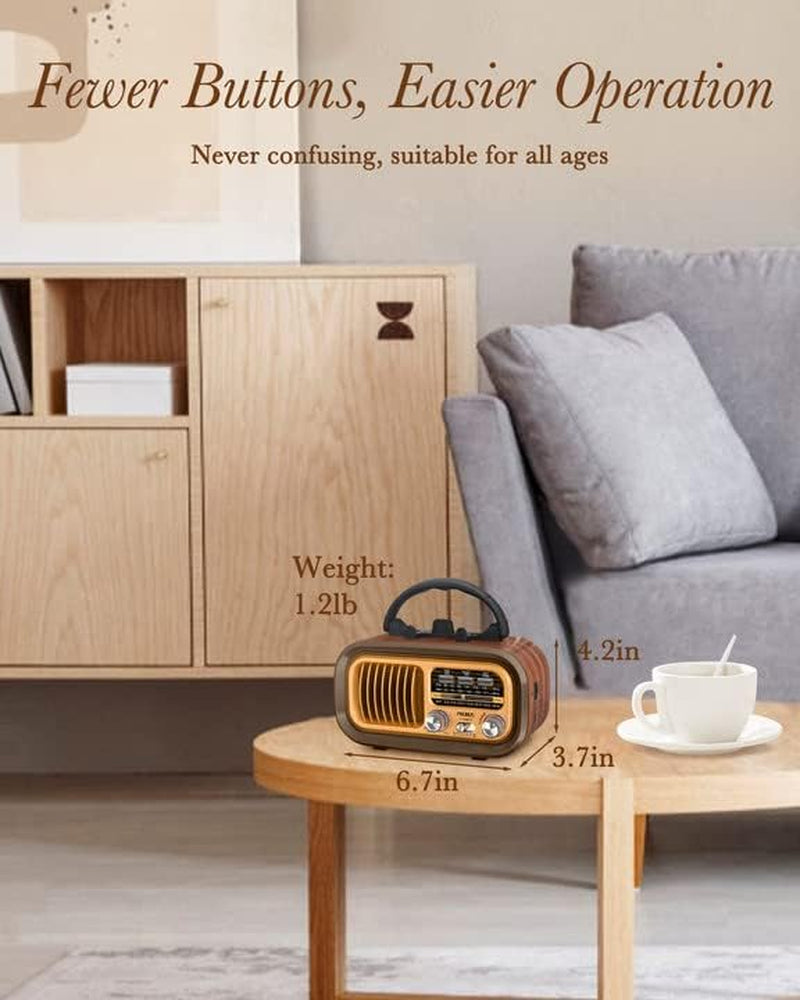 2024 Latest J-150 Compact Retro Bluetooth Radio - Portable AM/FM Transistor, Superior Sound Quality, Solar/Battery Rechargeable, TWS Support, TF Card/USB Playback