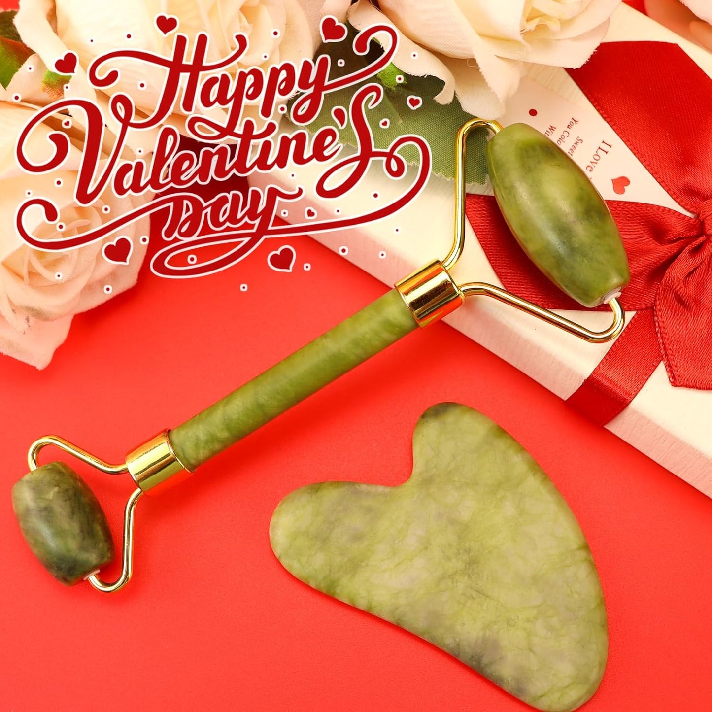Gua Sha Facial Tool and Jade Roller Set for Anti-Aging, Puffiness Reduction, and Skin Tightening - Self-Care Gift for Men and Women - Crafted from Xiuyan Jade