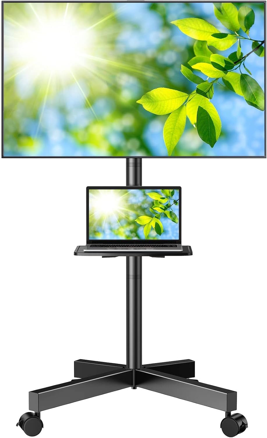 Mobile TV Cart for 23-60 Inch Screens Up to 88 lbs, VESA 400x400, Tilting Stand with Height Adjustable Laptop Shelf, Rolling Floor Stand