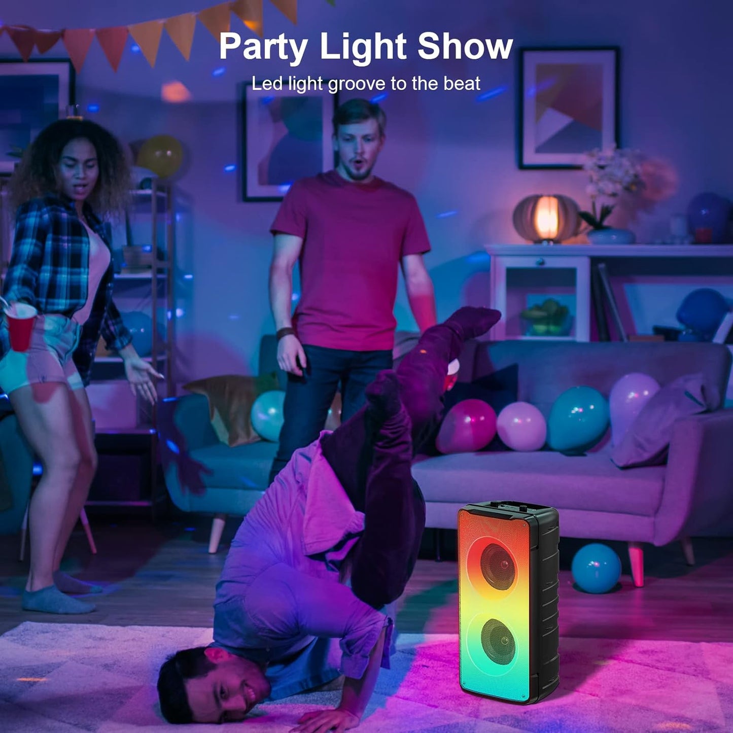 Portable 60W Bluetooth Speakers with Rich Bass, FM Radio, Colorful Lights, TWS Pairing, and 10000mAh Battery