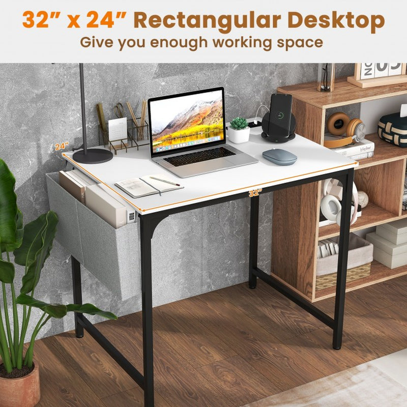 32-Inch Home Office Desk with Integrated Charging Station, Storage Bag, and Headphone Hook