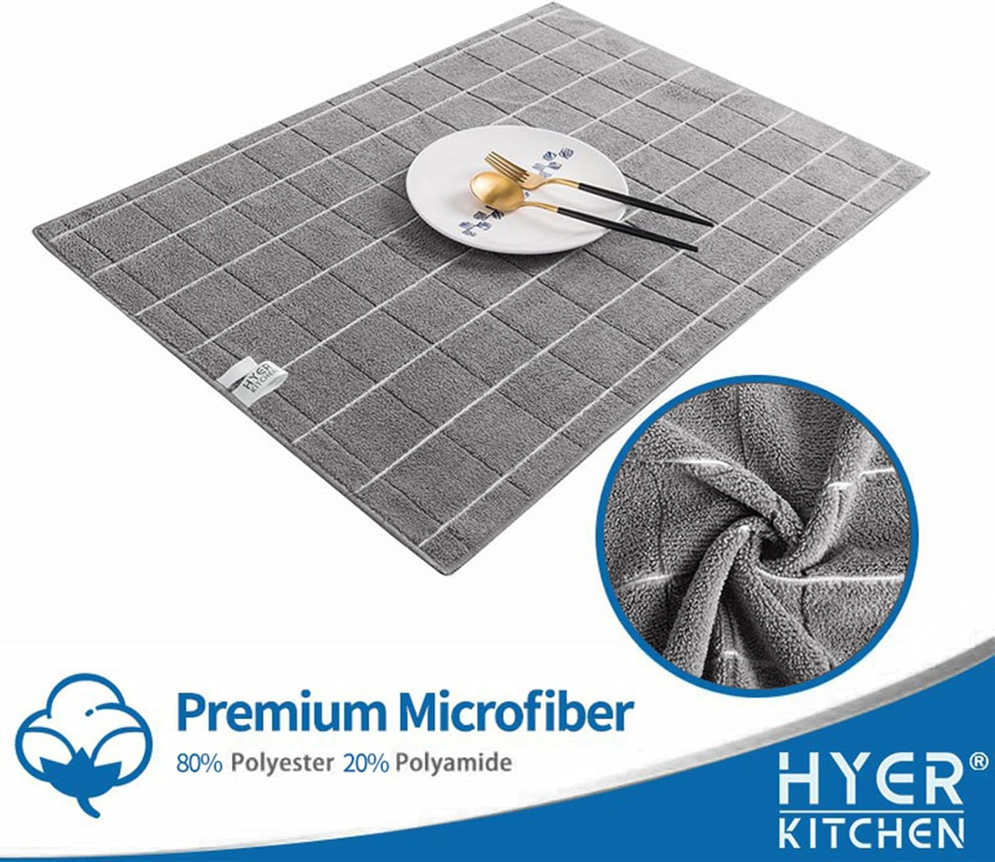 Microfiber Kitchen Towels - Highly Absorbent and Soft Solid Color Dish Towels, 8 Pack, 26 x 18 Inches, Gray