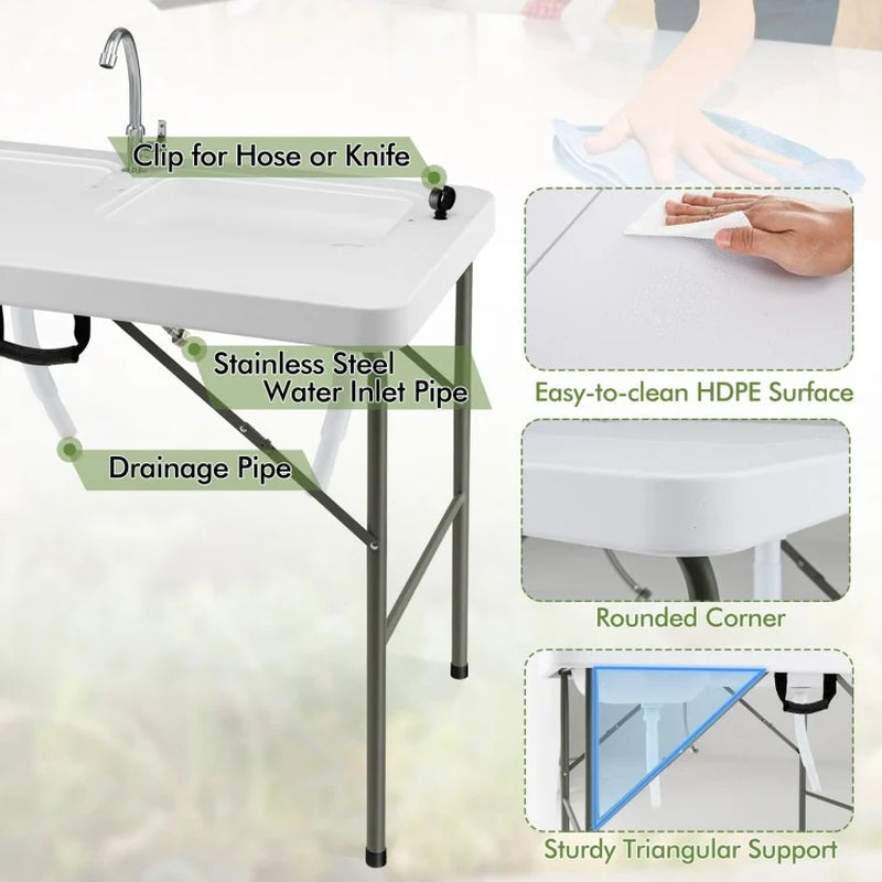 Fish Cleaning Table Featuring Dual Sinks and 360° Rotatable Faucet
