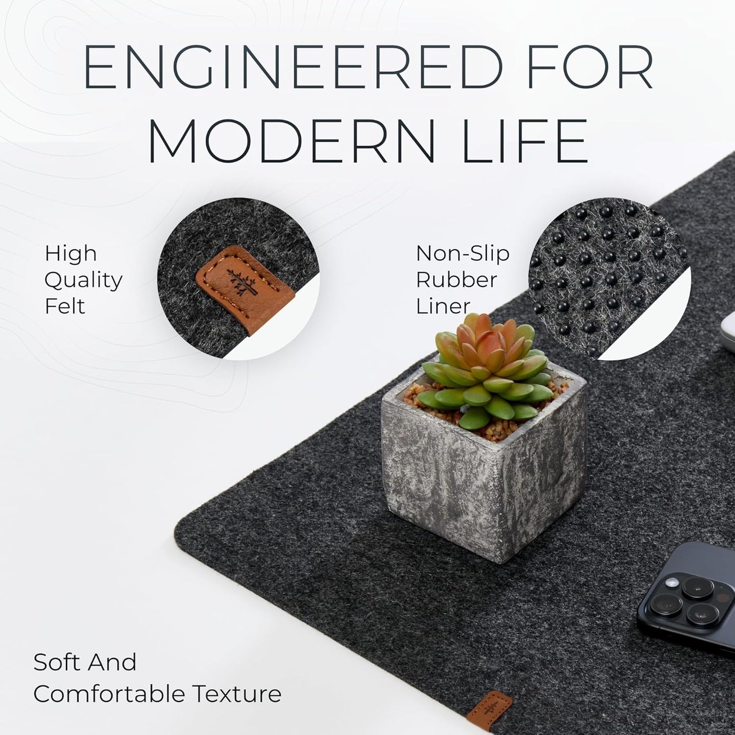 Nordik Large Felt Desk Mat - Charcoal - 89 X 43 Cm - Full Desk Keyboard Mat - Computer Desk Mat for Keyboard and Mouse Pad - Desktop Mat - Large Desk Mat - Felt Desk Pad