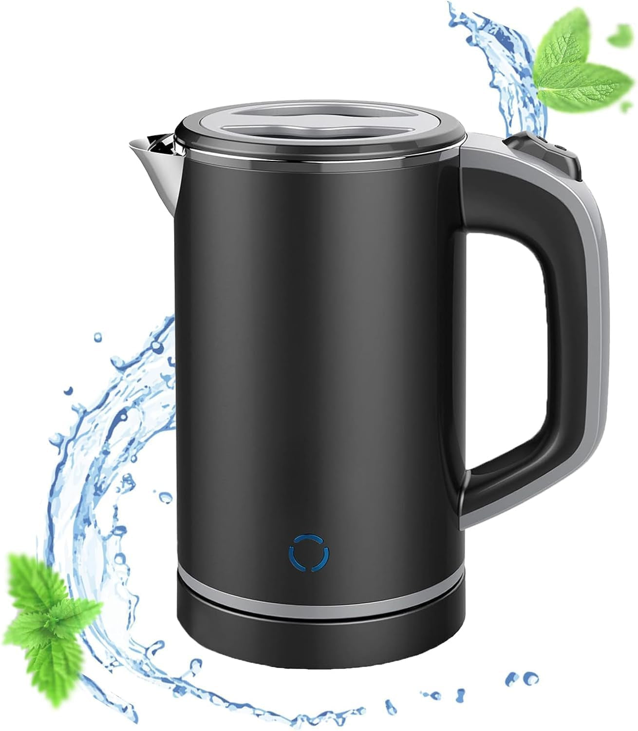 800ml Electric Kettle with Fast Boiling, Double Wall Design, Auto Shut-Off, Boil-Dry Protection, and BPA-Free Stainless Steel Cool Touch Finish (Black)