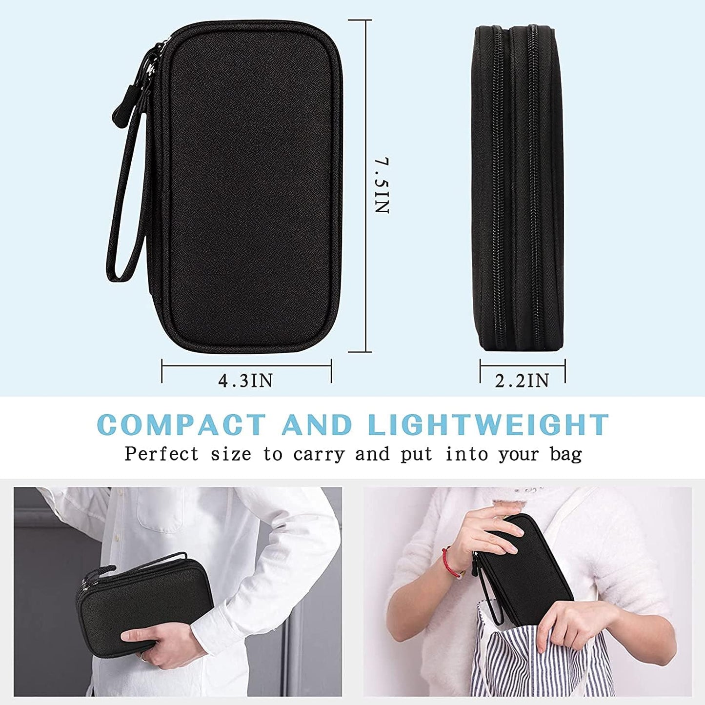 Portable Waterproof Electronic Organizer Bag - Double Layer Travel Case for Cables, Chargers, and Accessories - Black