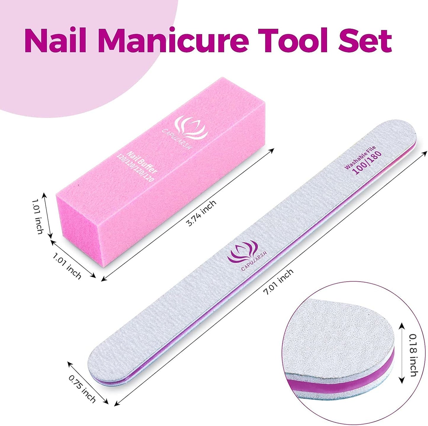 Professional 16-Pack Nail Files and Buffers Kit - Includes 10 Double-Sided 100/180 Grit Nail Files and 6 Four-Sided 120 Grit Nail Buffer Blocks for Acrylic and Dip Nails at Home or Salon