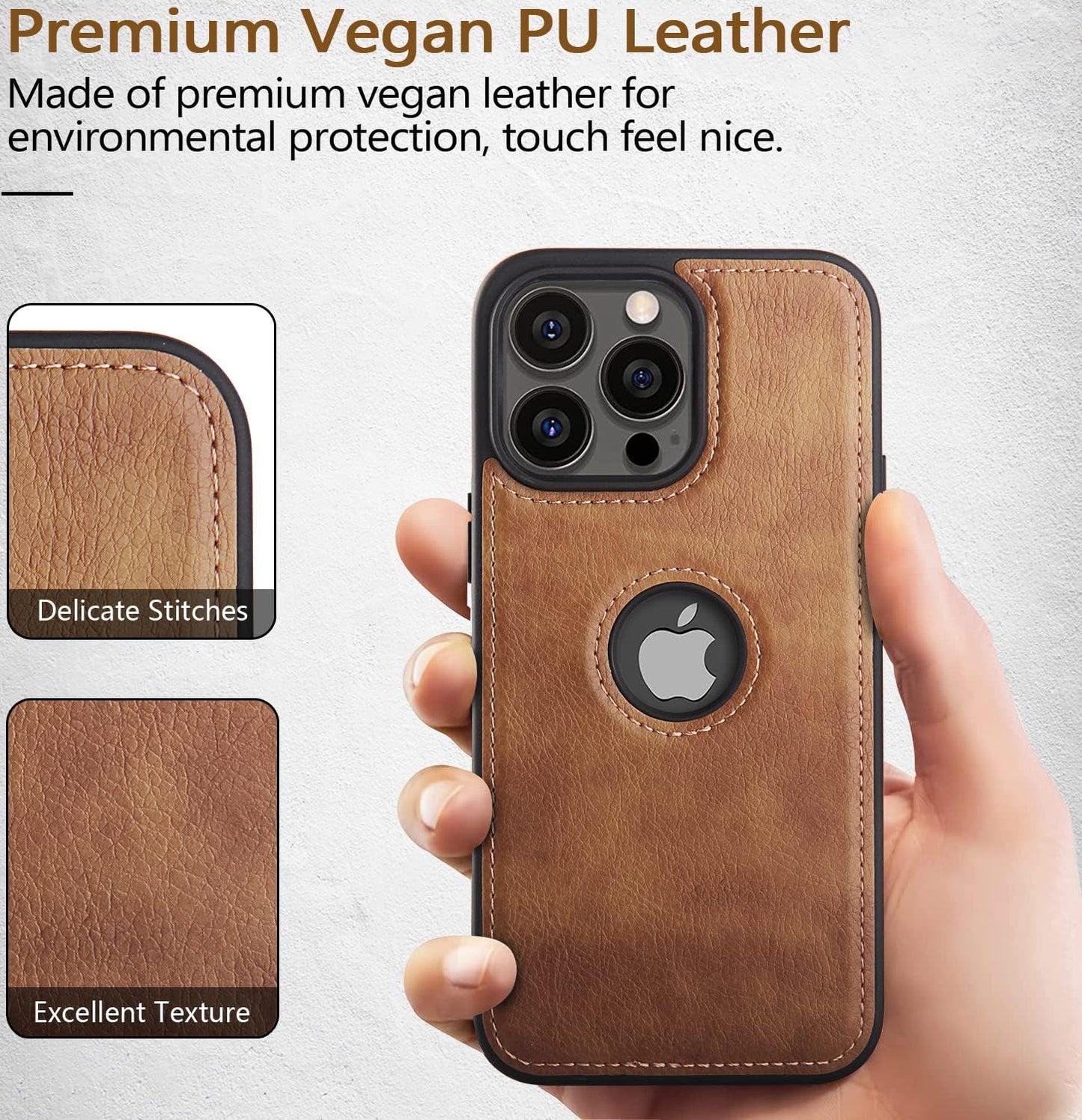 Premium Leather and TPU Hybrid Case Cover for iPhone 15 Pro Max - Brown