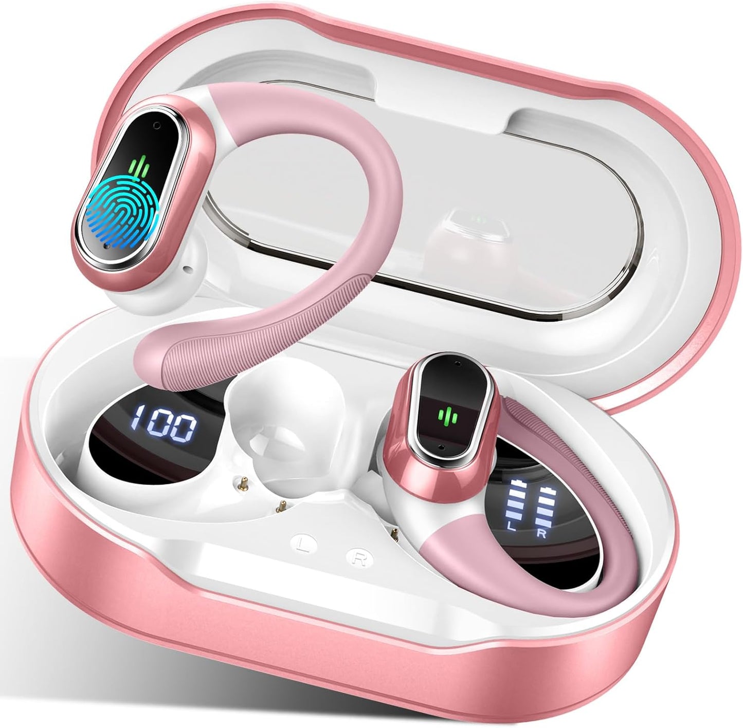 Bluetooth 5.3 Wireless Earbuds - ENC Noise Cancelling Microphone, 50-Hr Stereo Playback, IP7 Waterproof Rating, Dual LED Display