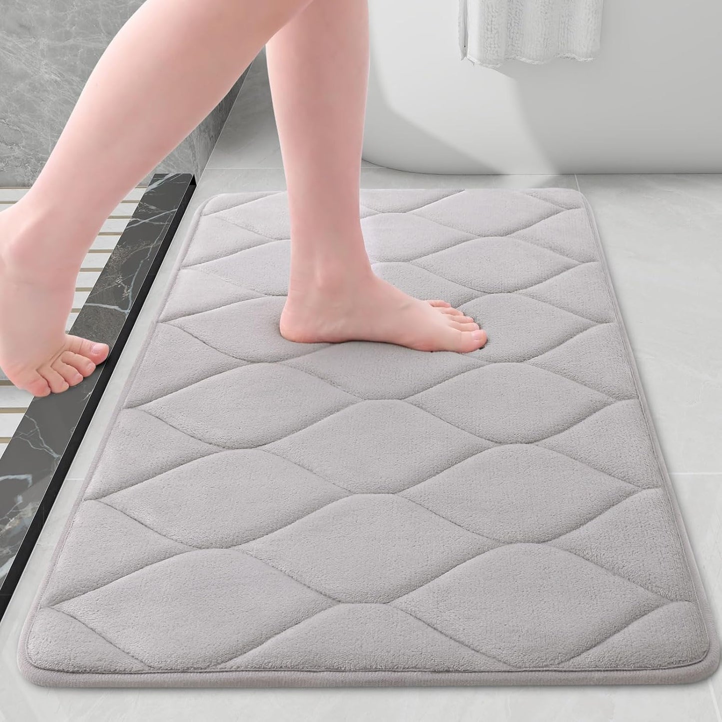 Memory Foam Bath Mats - Soft, Non-Slip, Water-Absorbent, Machine Washable Bathroom Rugs, 24" x 16", Dark Grey