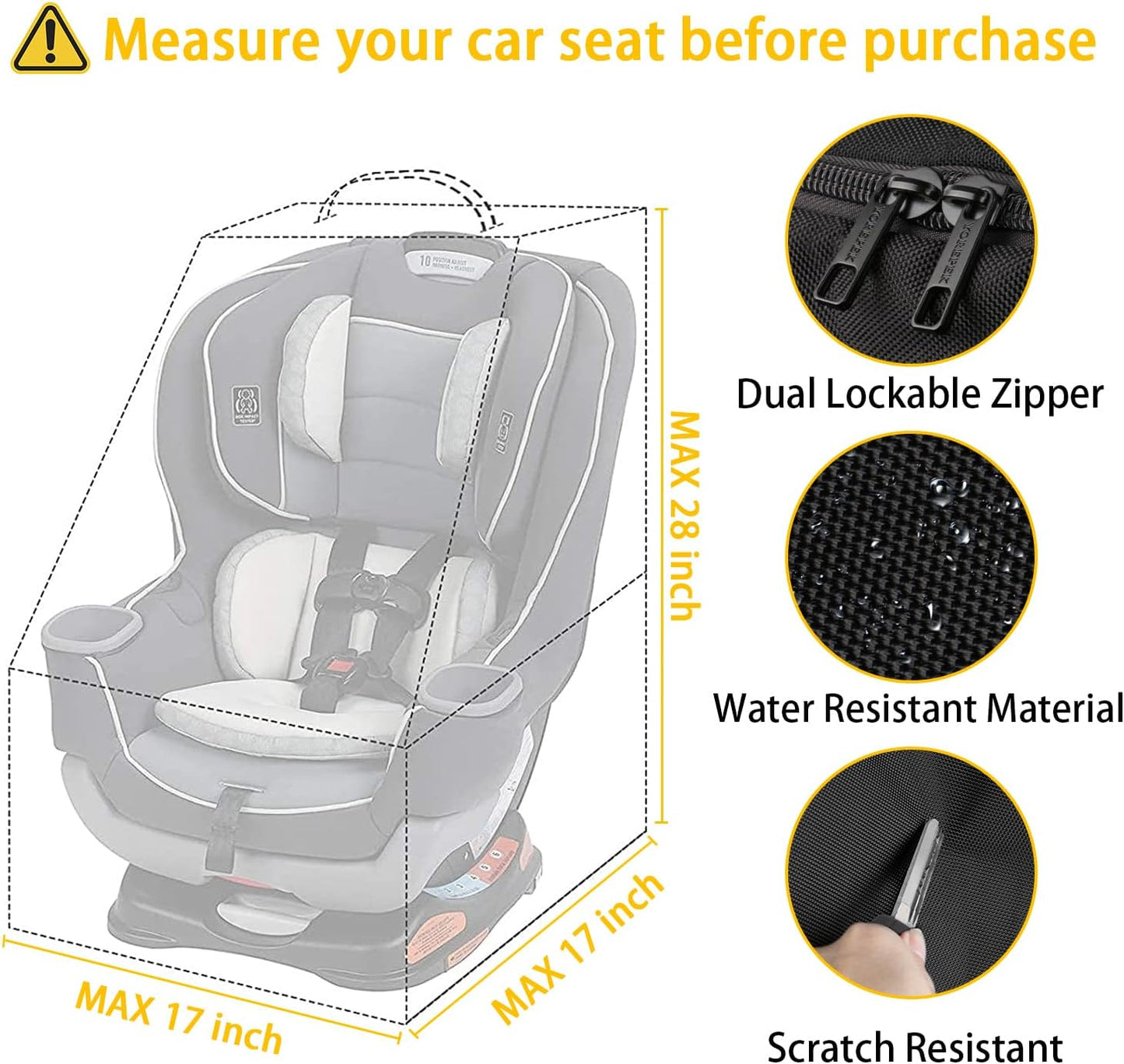 Padded Car Seat Travel Bag with Shoulder Strap - Large Carrier for Airport Gate Check and Infant Seats - Black
