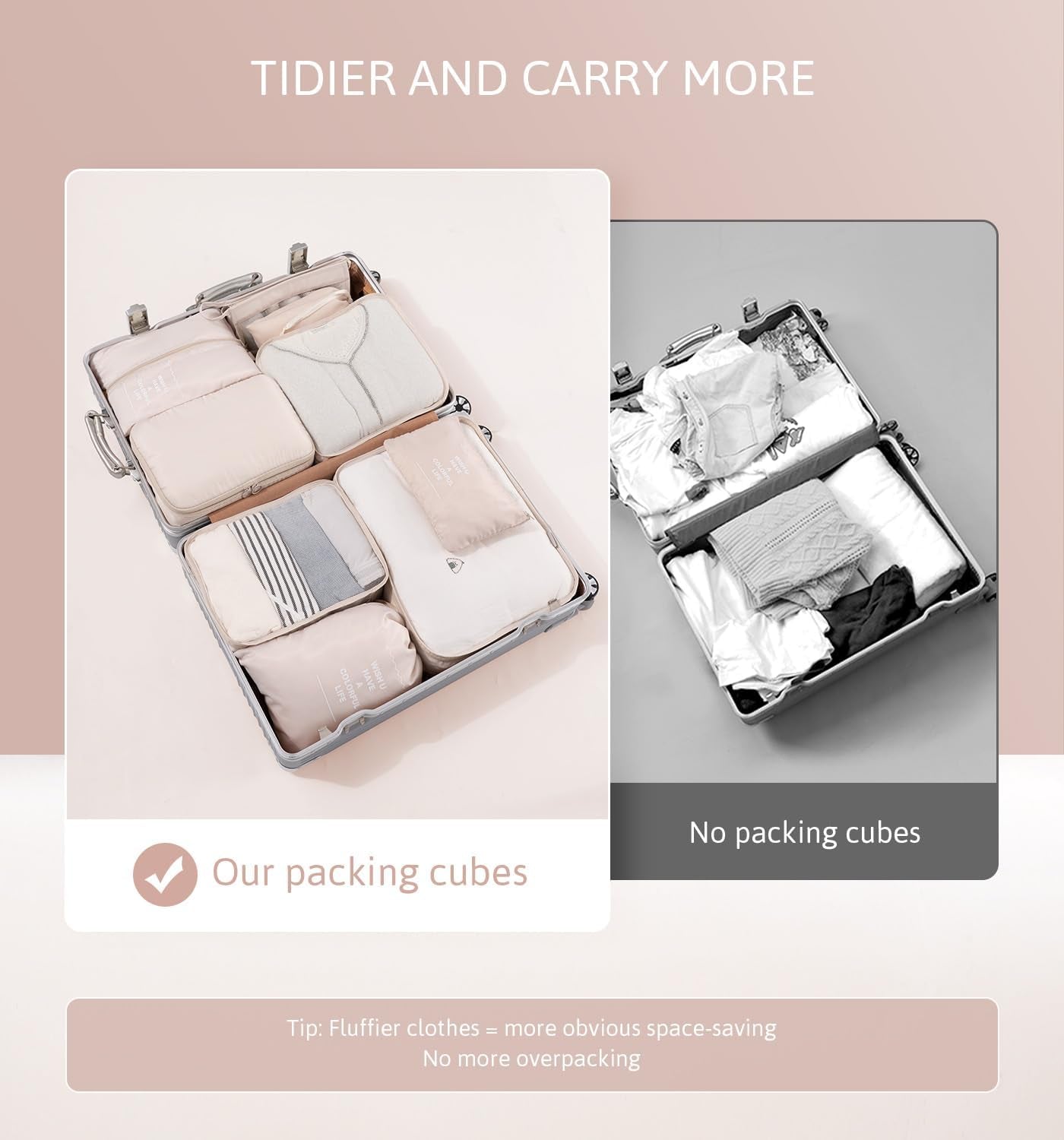 Travel Packing Cubes Set - 9-Piece Waterproof Organizers for Suitcases and Luggage, Multi-Functional Clothing Storage (Beige)