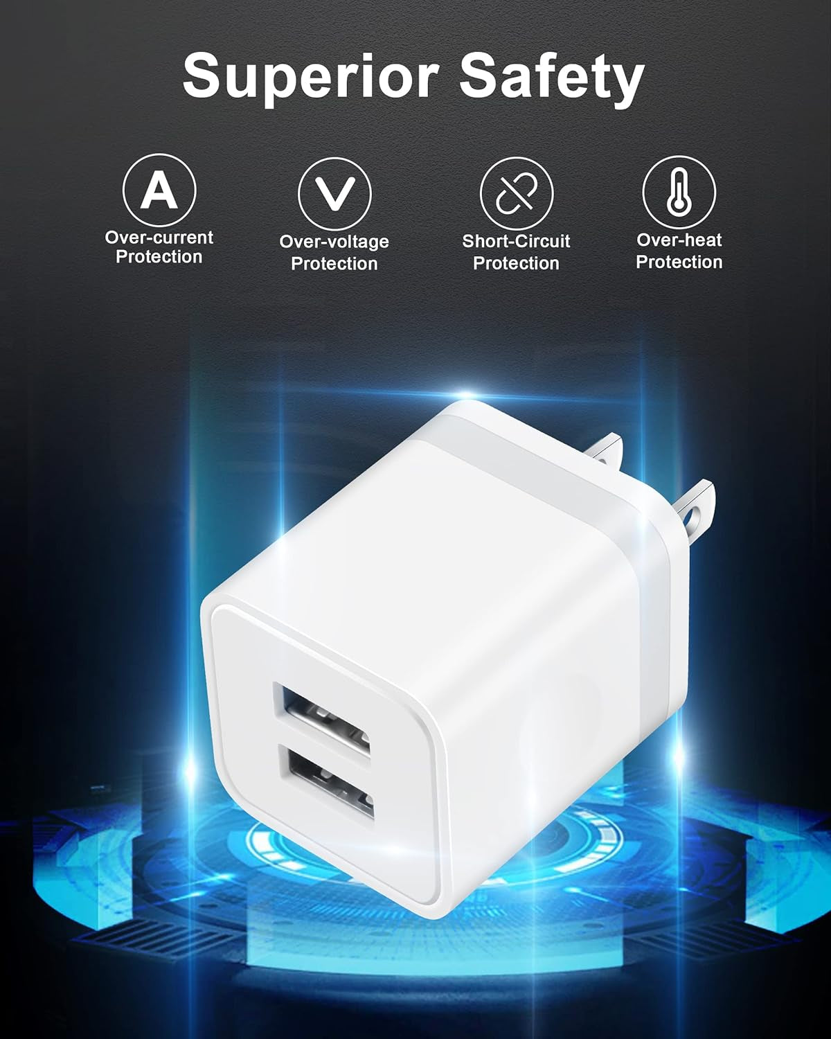 MFi Certified iPhone Charger Bundle: 3FT, 6FT, and 10FT Charging Cables with Dual USB Wall Charger Adapters for iPhone