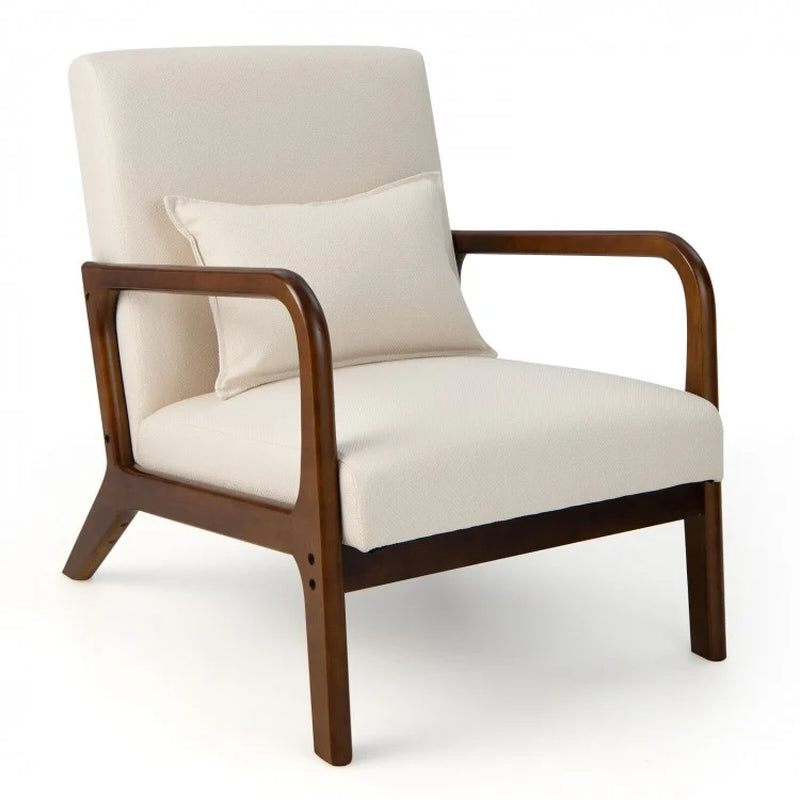 Contemporary Accent Chair Featuring a Rubber Wood Frame and Lumbar Support Pillow