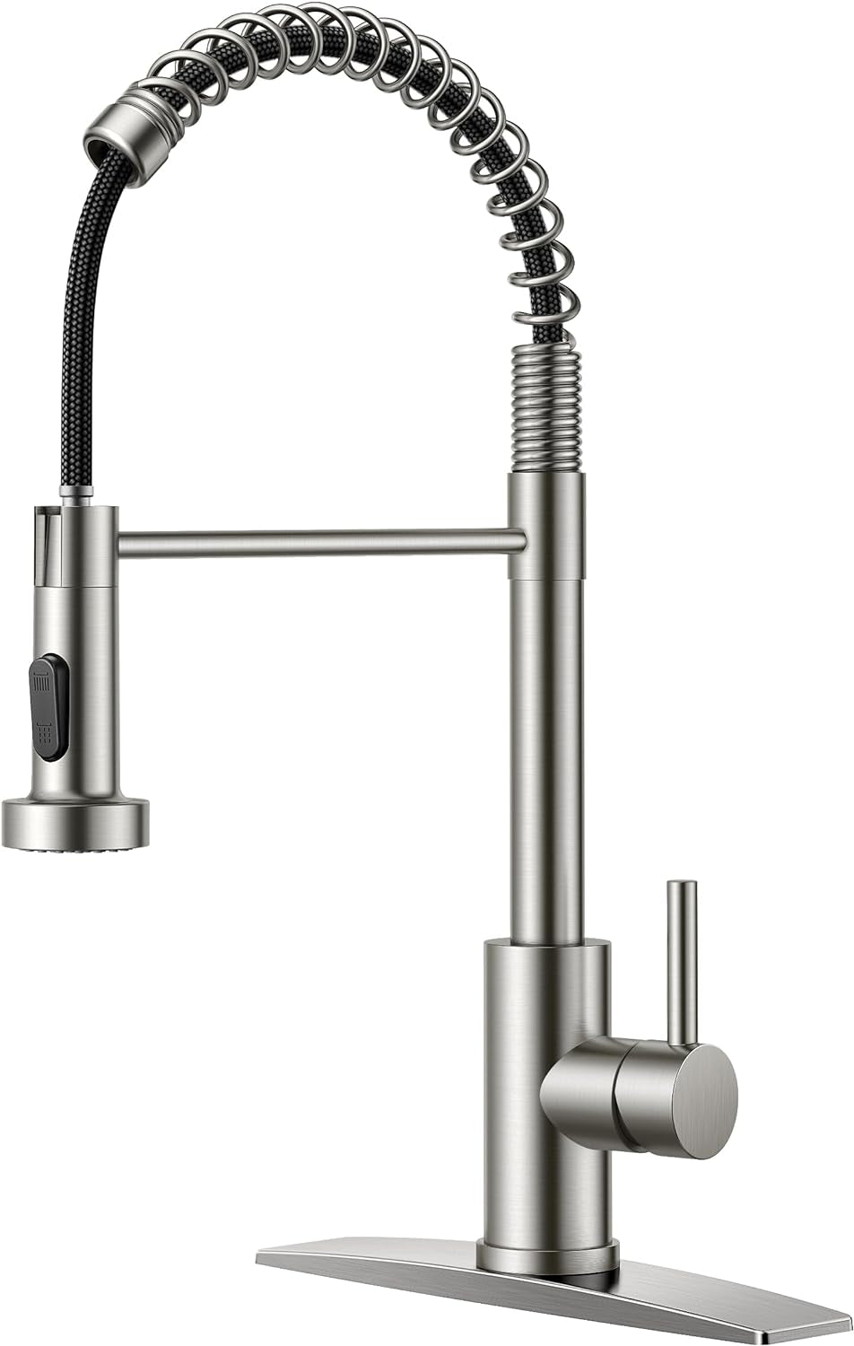Matte Black Commercial Kitchen Faucet with Pull-Down Sprayer and Deck Plate, Single Handle Design