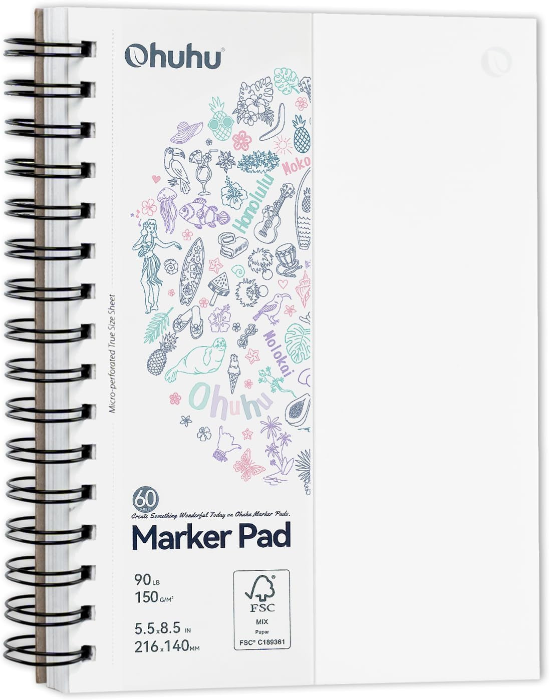 Double-Sided Marker Pads Art Sketchbook - 7.6" x 10" Large Format - 90LB/150GSM Smooth Bleedproof Paper - 60 Sheets/120 Pages