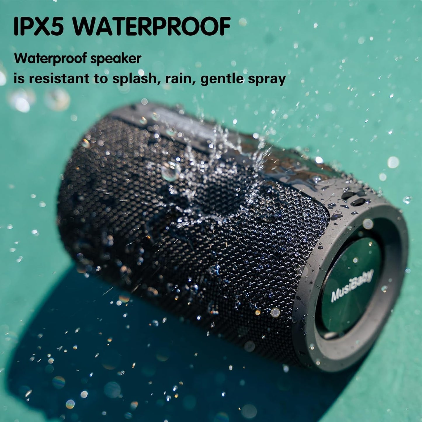 Musibaby Bluetooth 5.0 Wireless Speaker - Portable, Waterproof Outdoor Speaker with Dual Pairing, Loud Stereo Sound, Booming Bass, and 1500 Minutes Playtime for Home and Party (Black)