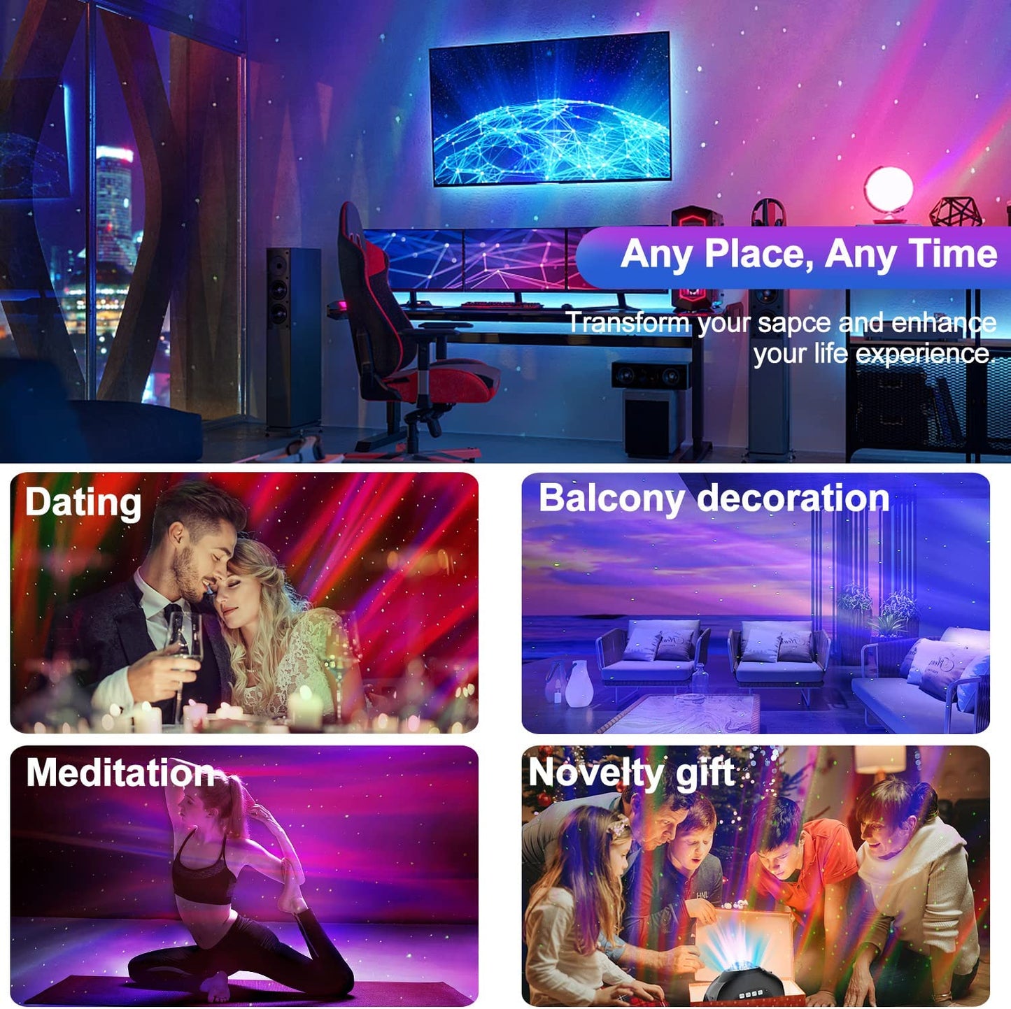 Northern Lights Aurora Projector and Bluetooth Music Speaker with White Noise, Galaxy Light with Remote Control (Black)