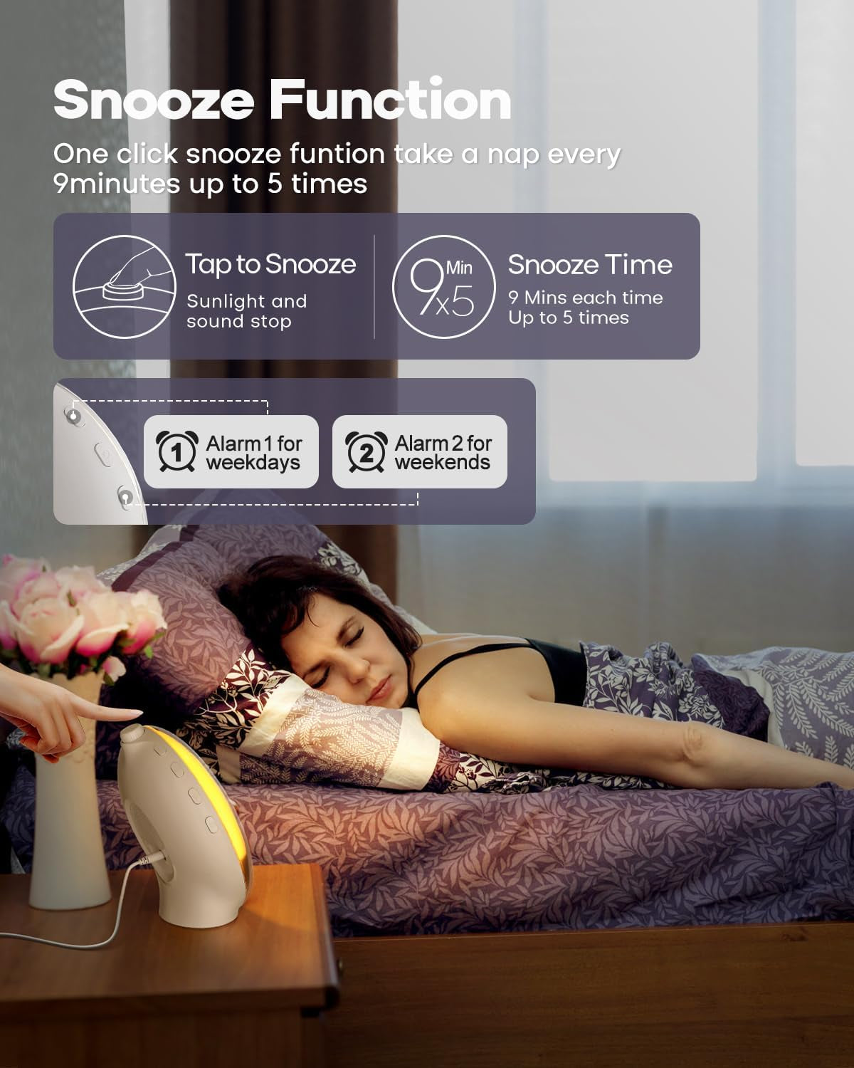 Sunrise Alarm Clock for Deep Sleepers - Sunrise/Sunset Simulation, Dual Alarms, Natural Sounds, Snooze Function, FM Radio, 7-Color Night Light