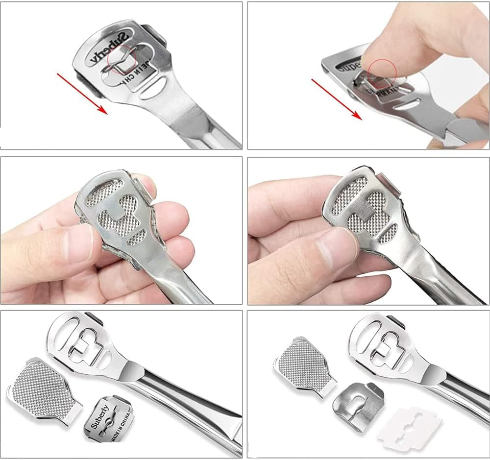 Foot Care Pedicure Set - Stainless Steel Callus Shaver with Wood Handle, Foot File, and 50 Replacement Blades for Effective Hard Skin Removal