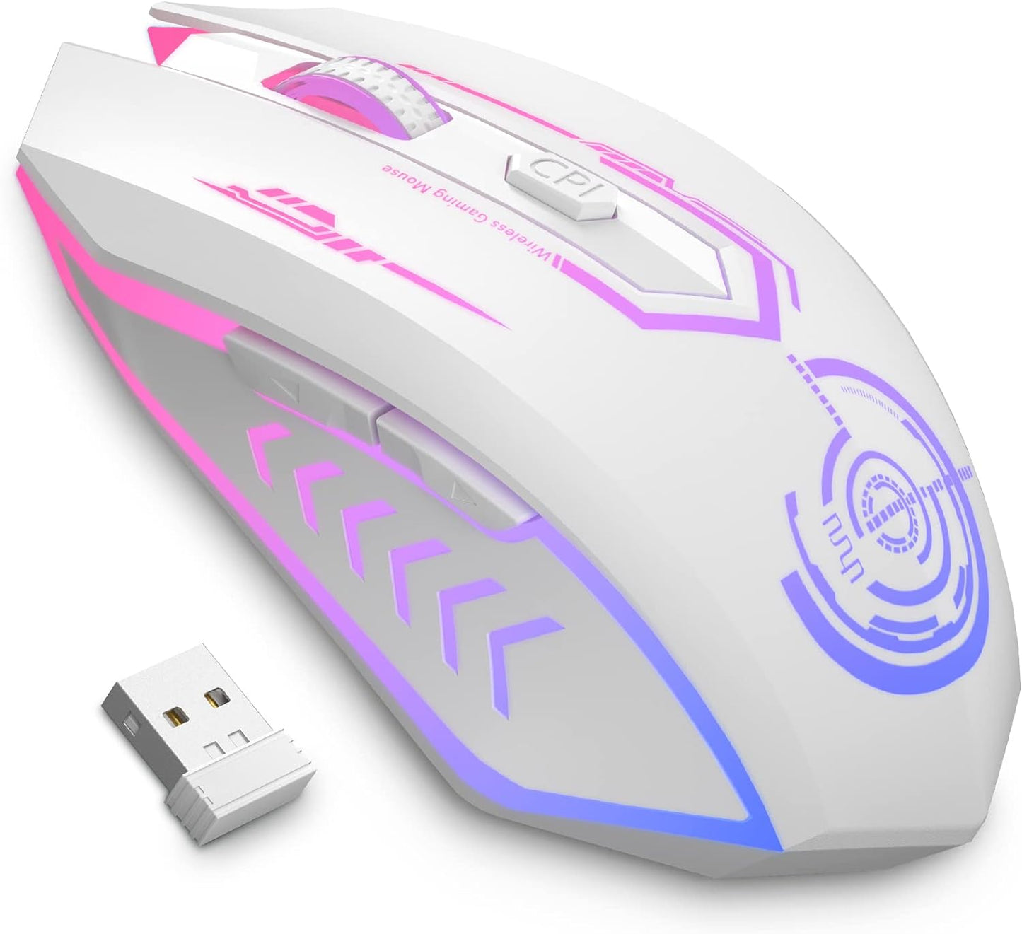 Wireless Gaming Mouse - 10000 DPI, Rechargeable USB Wireless Mouse - 6 Buttons 7 Changeable LED Color Programmable